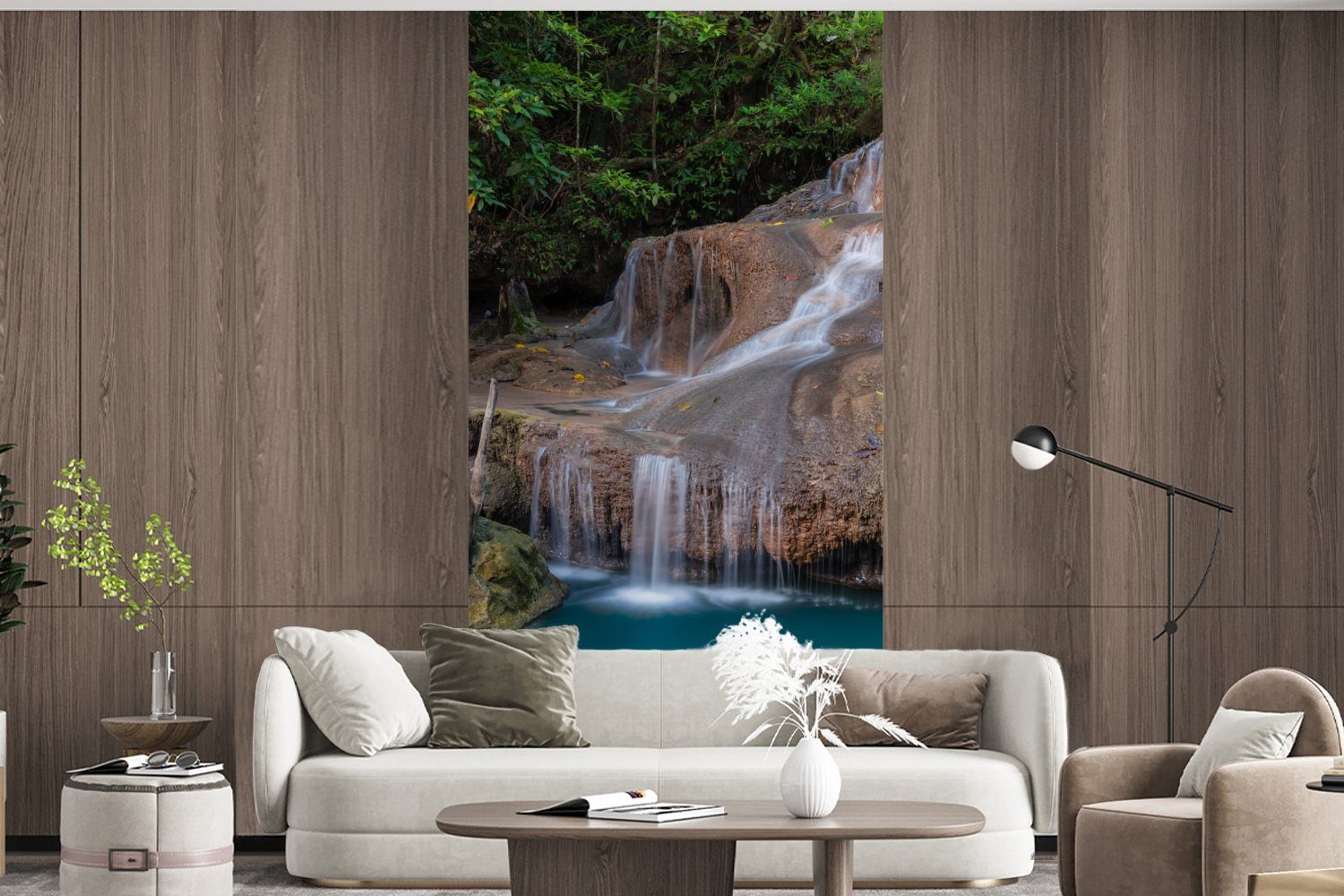 MuchoWow Fototapete Wasserfall - Felsen - Fototapete Wohnzimmer Schlafzimmer Vliestapete (2 Landschaft, bedruckt, für Matt, St), Küche