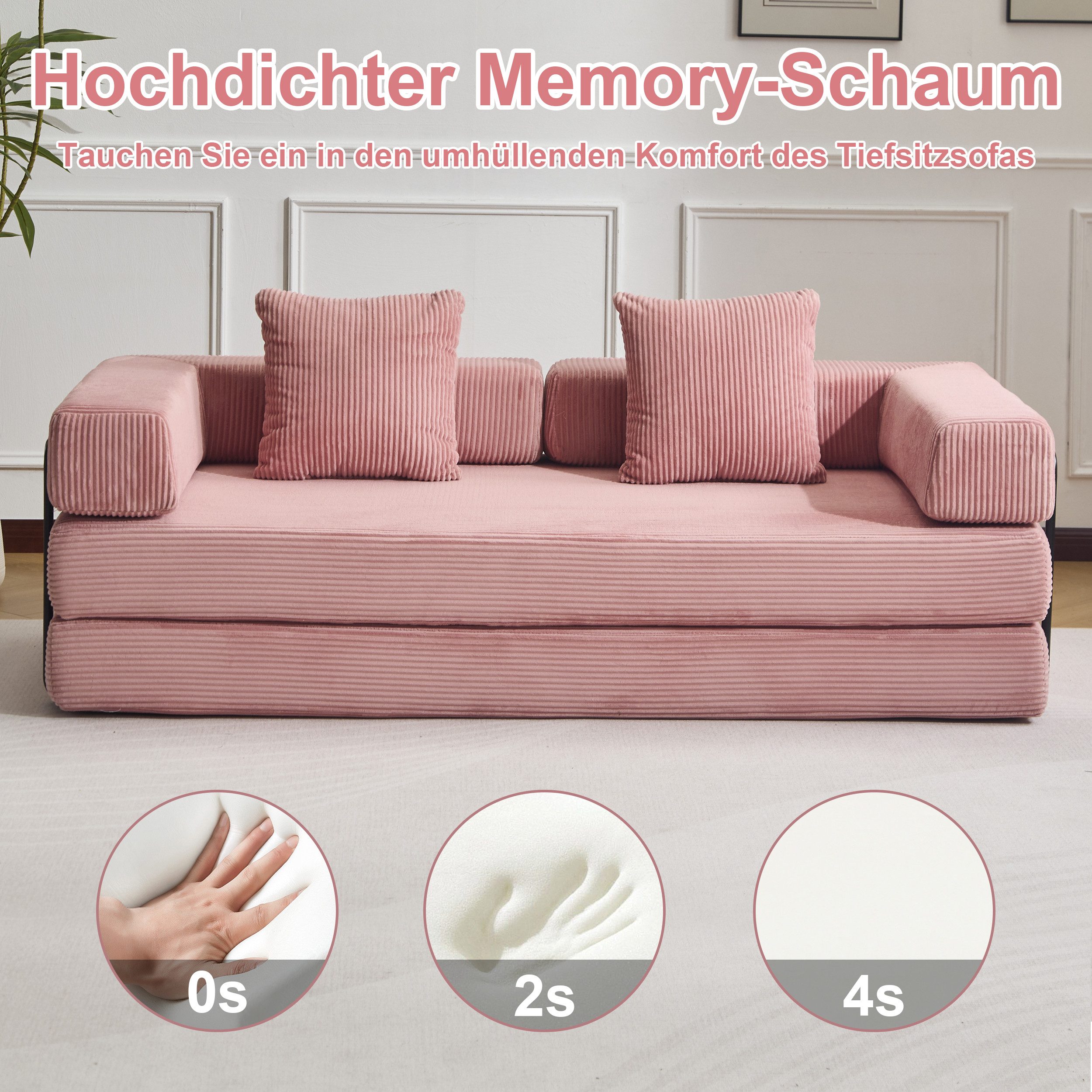 Leawin Sofa 4-in-1 Wohnzimmersofa mit Bettfunktion – faltbares Cord Schlafsofa, Bequemes & modernes Schlafsofa aus Cord – ideal für kleine Räume