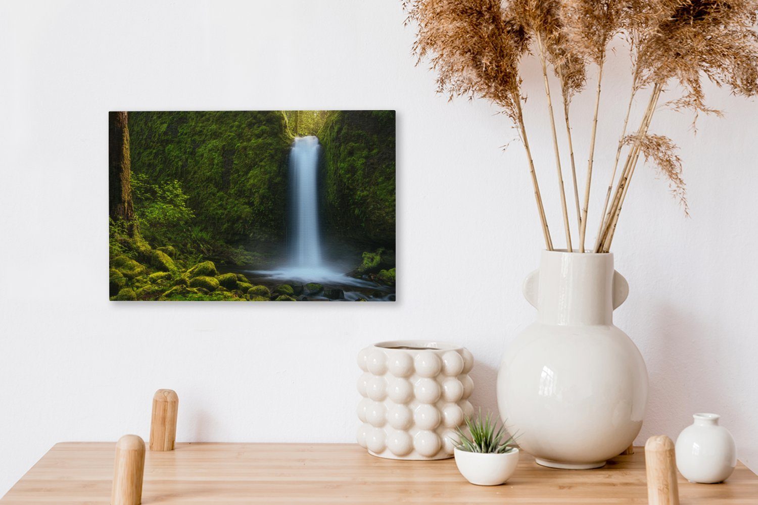 Natur, Wasserfall (1 Leinwandbild St), Wandbild - cm OneMillionCanvasses® Wanddeko, bunt Aufhängefertig, Leinwandbilder, - 30x20 Dschungel