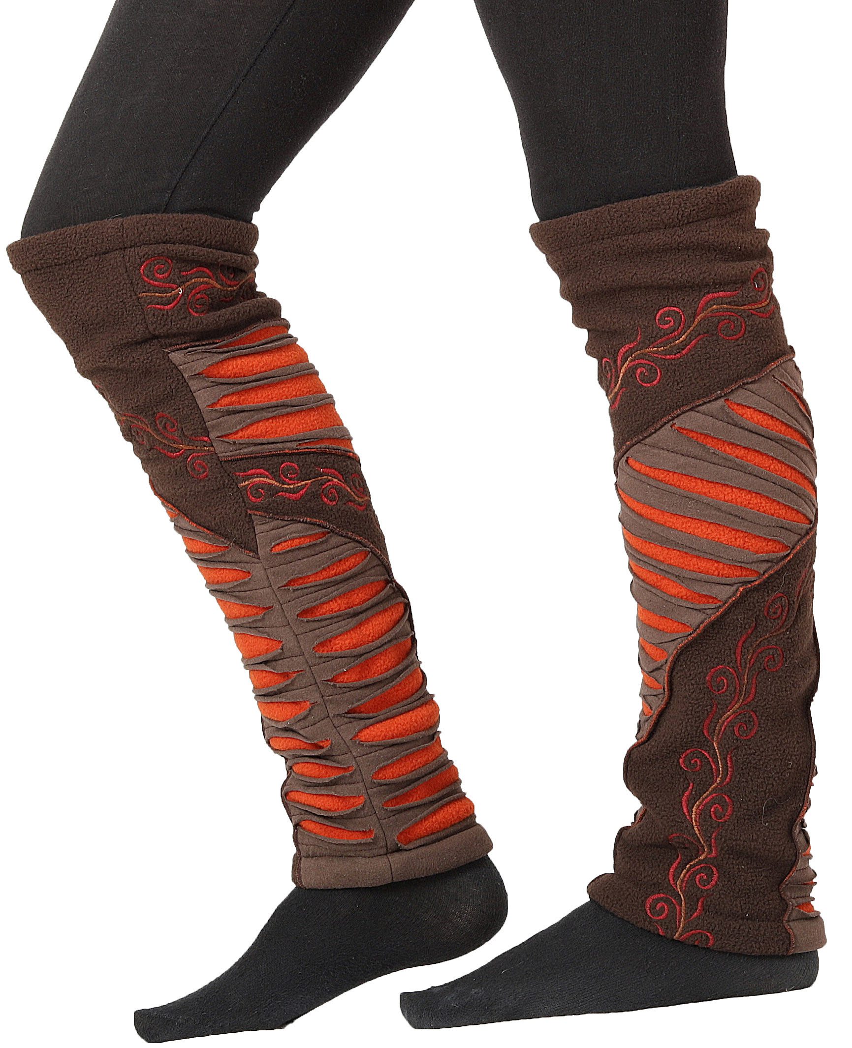 PUREWONDER Beinstulpen Stulpen Beinstulpen Patchwork für Damen, Beinwärmer Nr. 26 Braun (1 Paar) Einheitsgröße