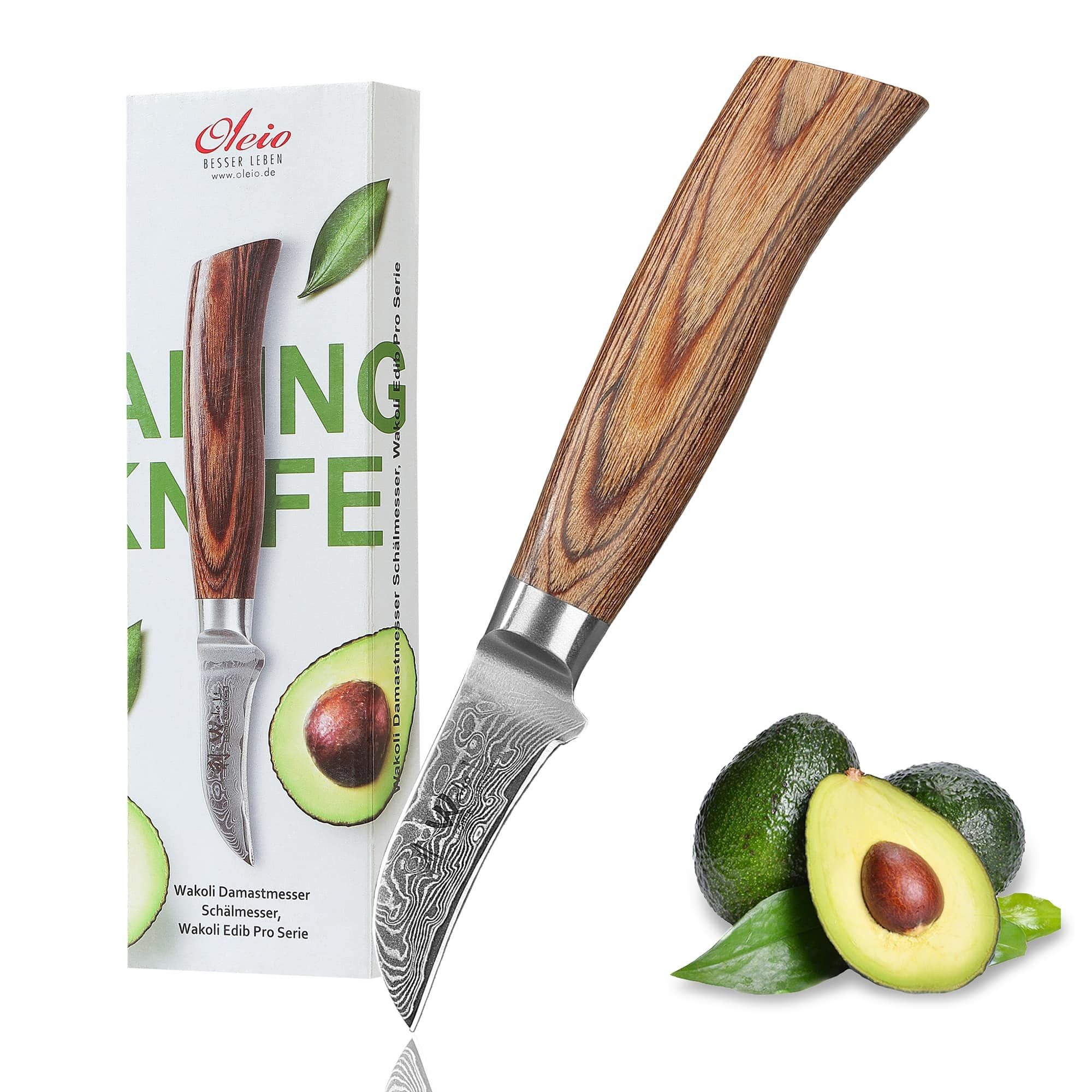 Wakoli Obstmesser EDIB Pro Damast Schälmesser & Tourniermesser I 6cm Klinge I Pakkaholz