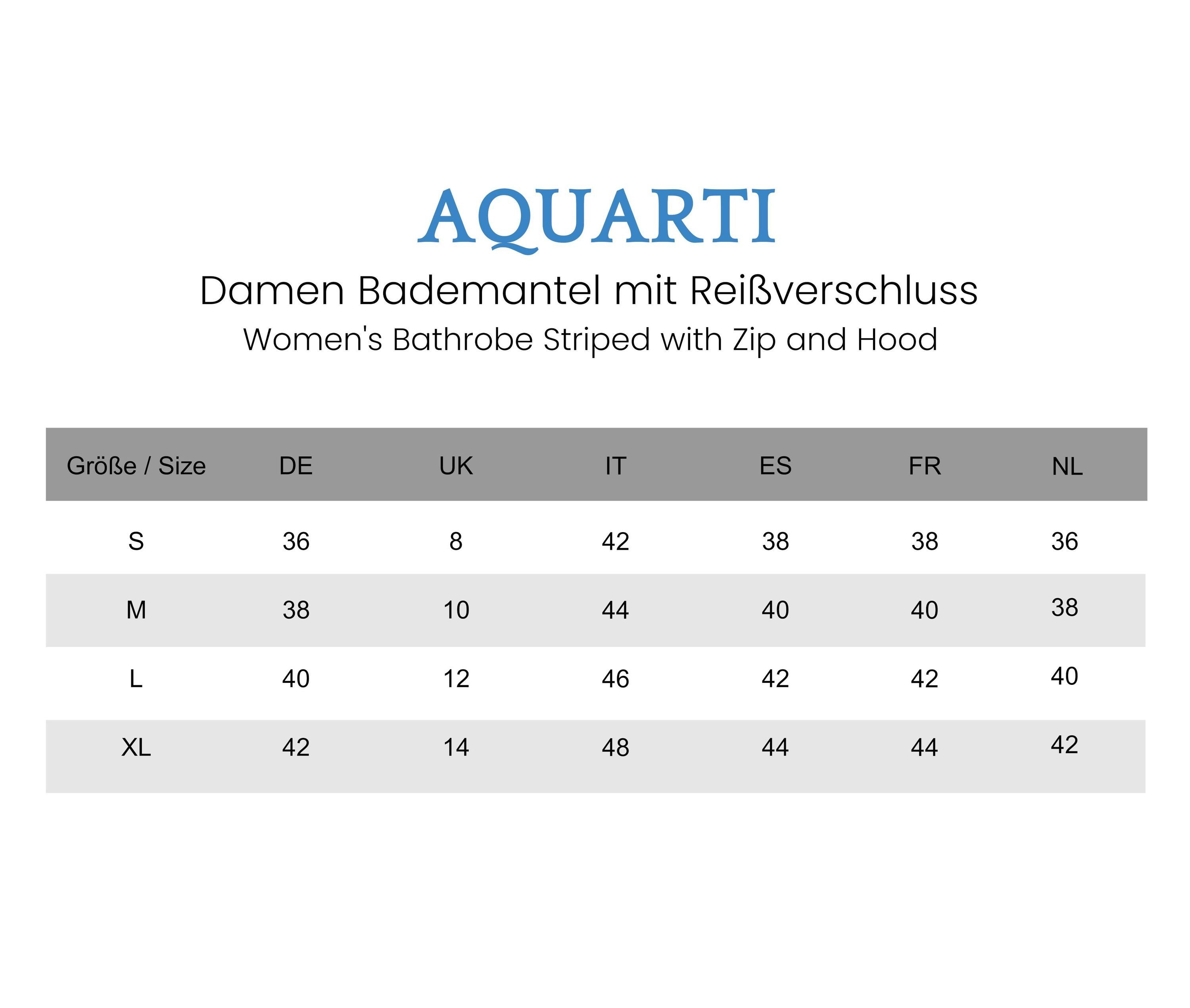 Aquarti Damenbademantel Damen Bademantel Morgenmantel Reißverschluss Streifen Kurz Baumwolle
