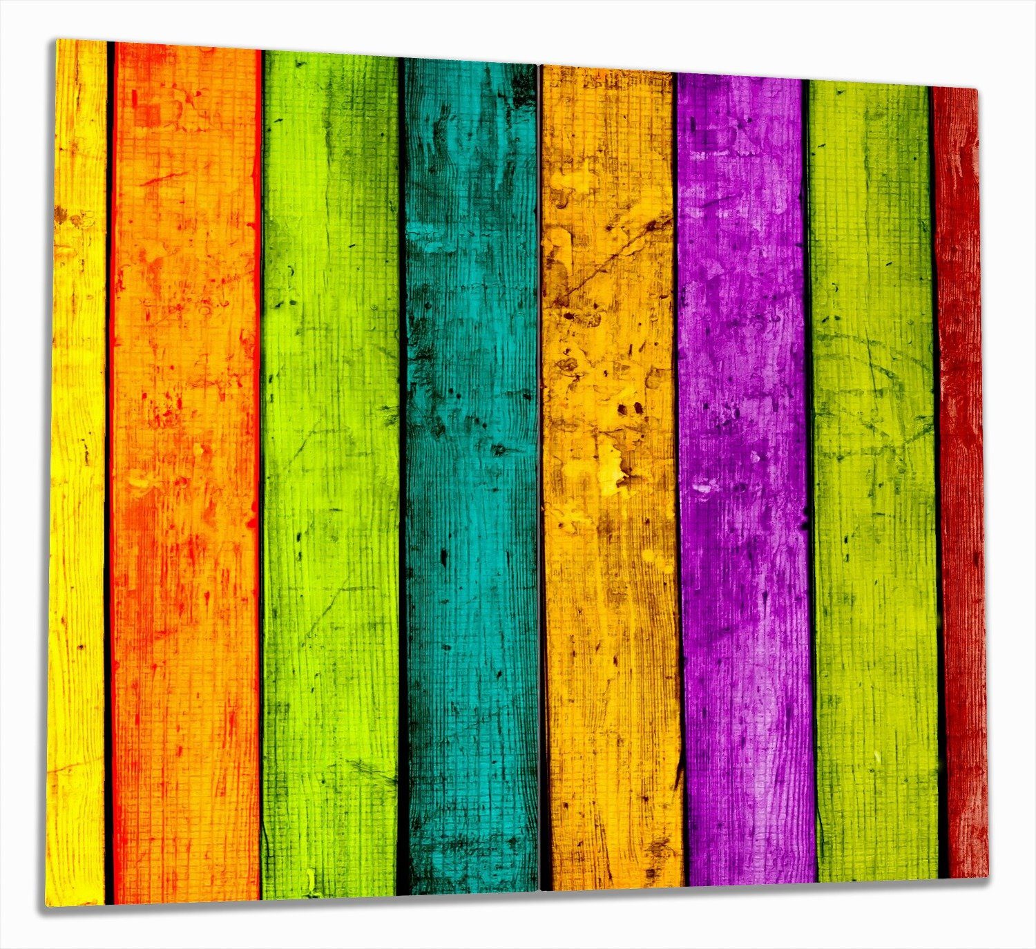 Wallario Herd-Abdeckplatte Buntes Holz - bunte Streifen mit Farbe und Holzstruktur, ESG-Sicherheitsglas, (Glasplatte, 2 tlg., inkl. 5mm Noppen), verschiedene Größen