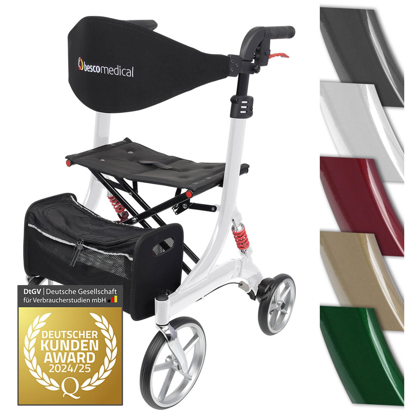 bescomedical Rollator SPRING, Leichtgewicht Gehhilfe - Modell L Sitzhöhe 60 cm, mit Komfort-Federung