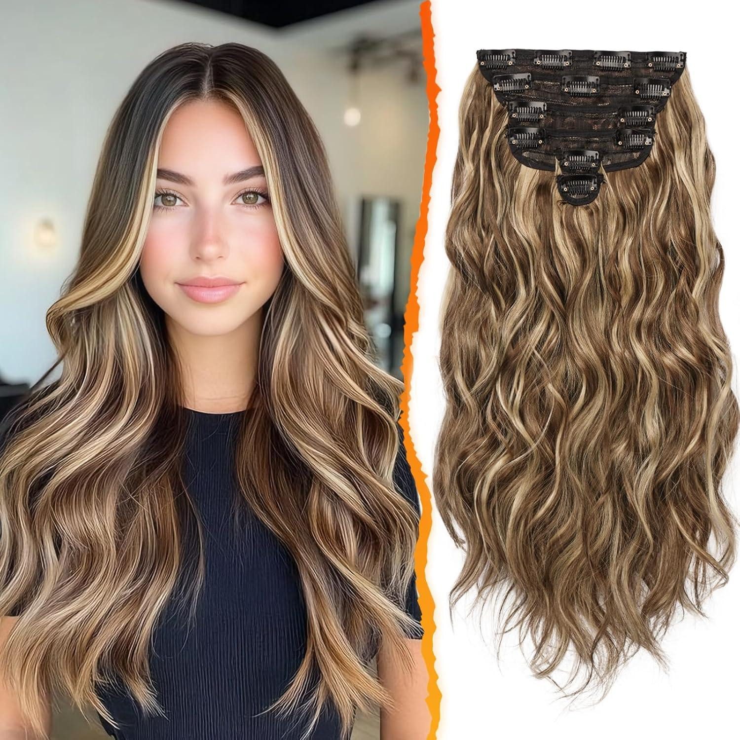 LuxusKollektion Kunsthaar-Extension Clip in Haarverlängerung 50CM Lang Wellig Highlight Haarextension 6PCs