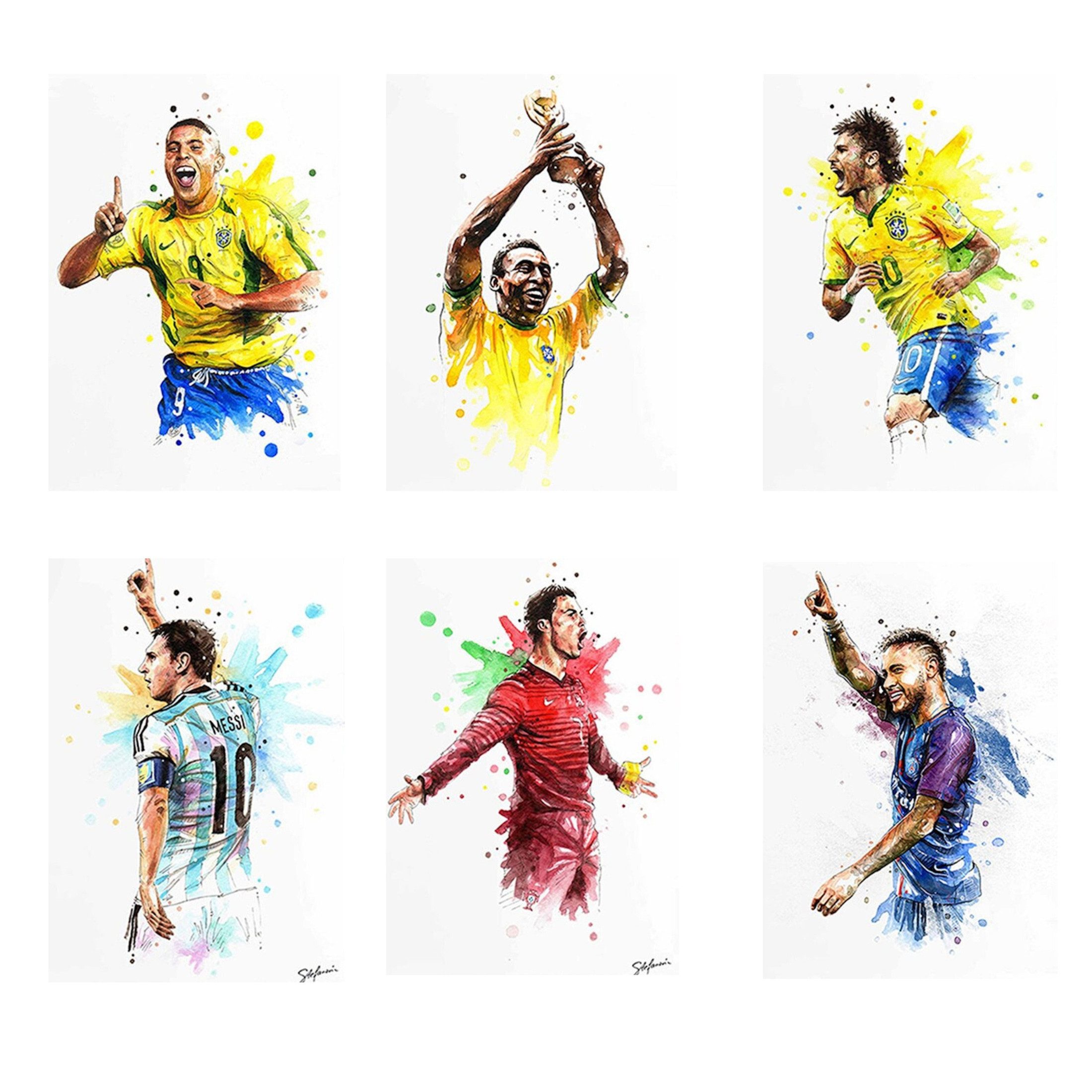 JUSTGOODMOOD Poster Fußball Weltmeister Pokal Pele Ronaldo Neymar Jr Messi als Deko Print, F (1 St)