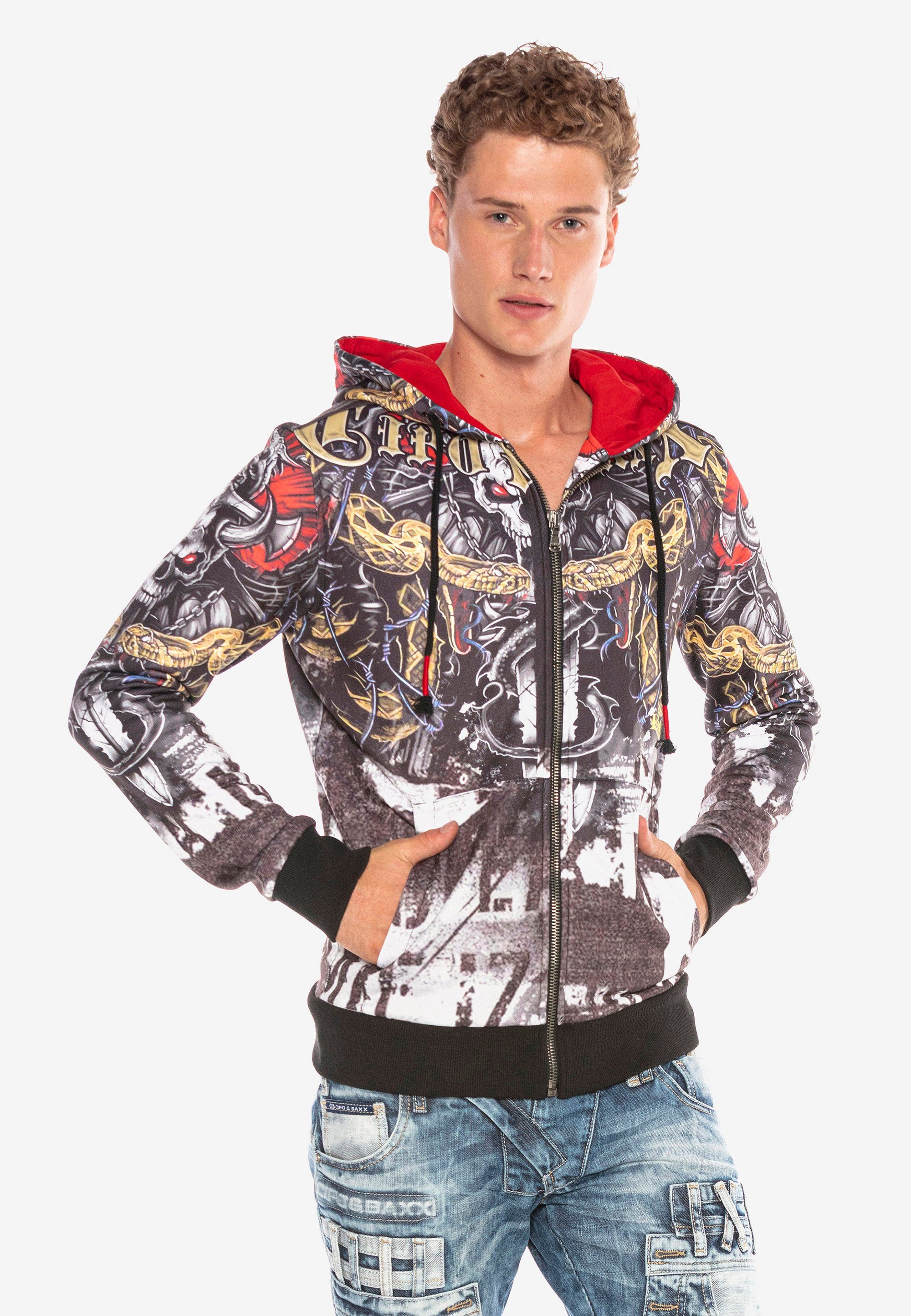 Cipo & Baxx Kapuzensweatshirt mit stylischem Allover-Print