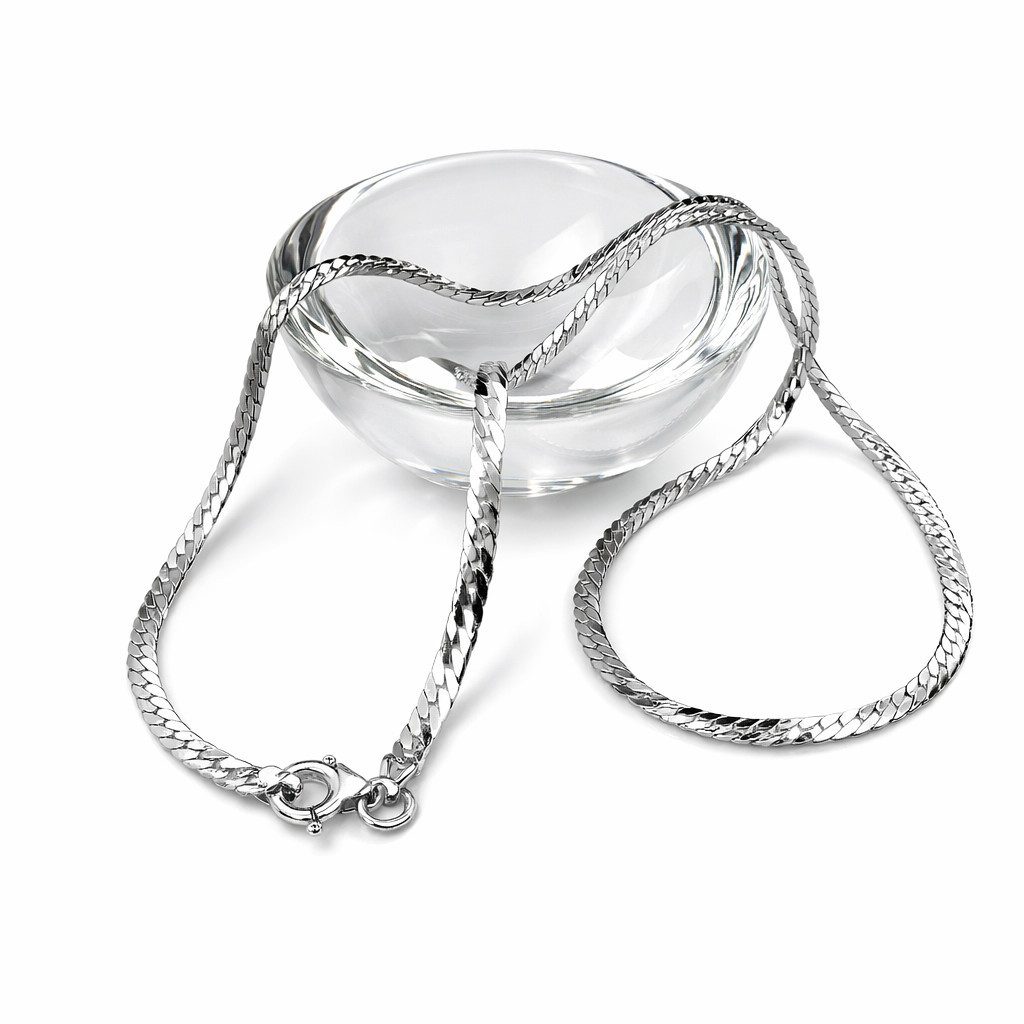 unbespielt Silberkette 925 Silber Panzerkette 3 mm flach Halskette Damen 42 cm, Silberschmuck für Damen