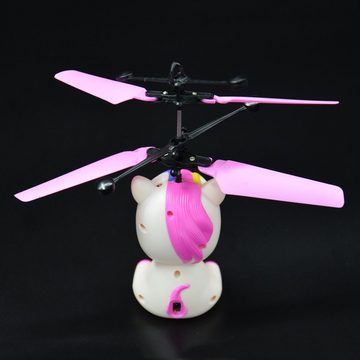 Kögler Spielzeug-Hubschrauber Kögler Mini Flyer Einhorn weiß/pink Flieger mit Fernbedienung & LED Höhe 16 cm