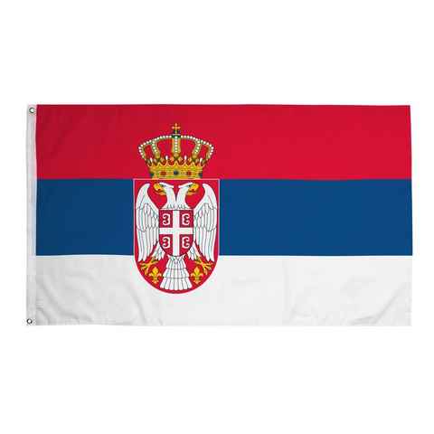 PHENO FLAGS Flagge Serbien Flagge 90 x 150 cm Serbia Serbische Fahne Nationalflagge (Hissflagge für Fahnenmast), Inkl. 2 Messing Ösen