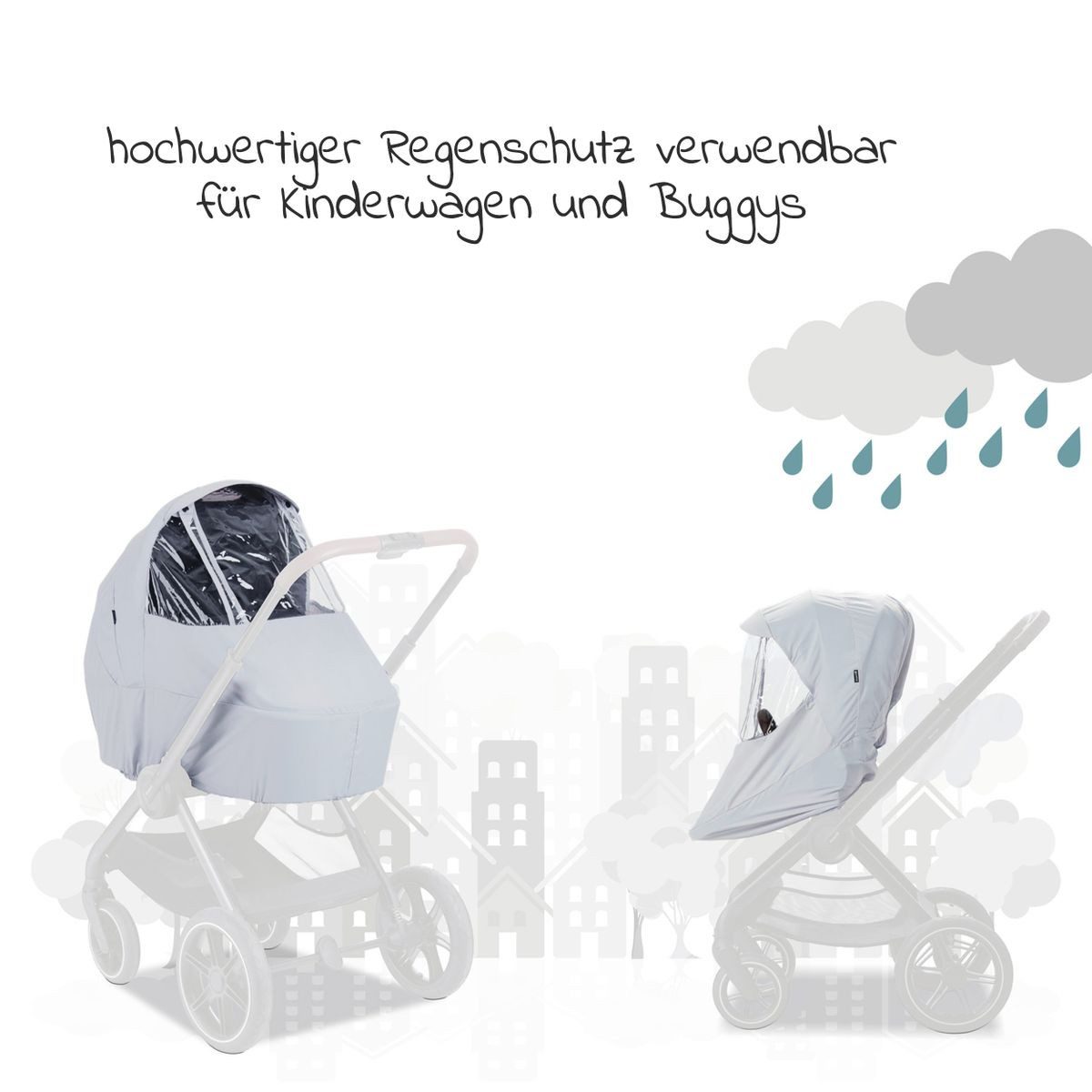Hauck Kinderwagen-Regenschutzhülle Regenschutz für Walk N Care, Regenverdeck für Kinderwagen Babywannen, Buggy - anpassbar