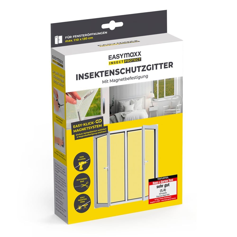 EASYmaxx Insektenschutz-Fensterrahmen Insect Protect Insektenschutzgitter 110 x 130 cm mit Magnetbefestigung, (1-St), Schutz gegen Mücken, Fliegen, Wespen etc. magnetisch leicht anbringbar