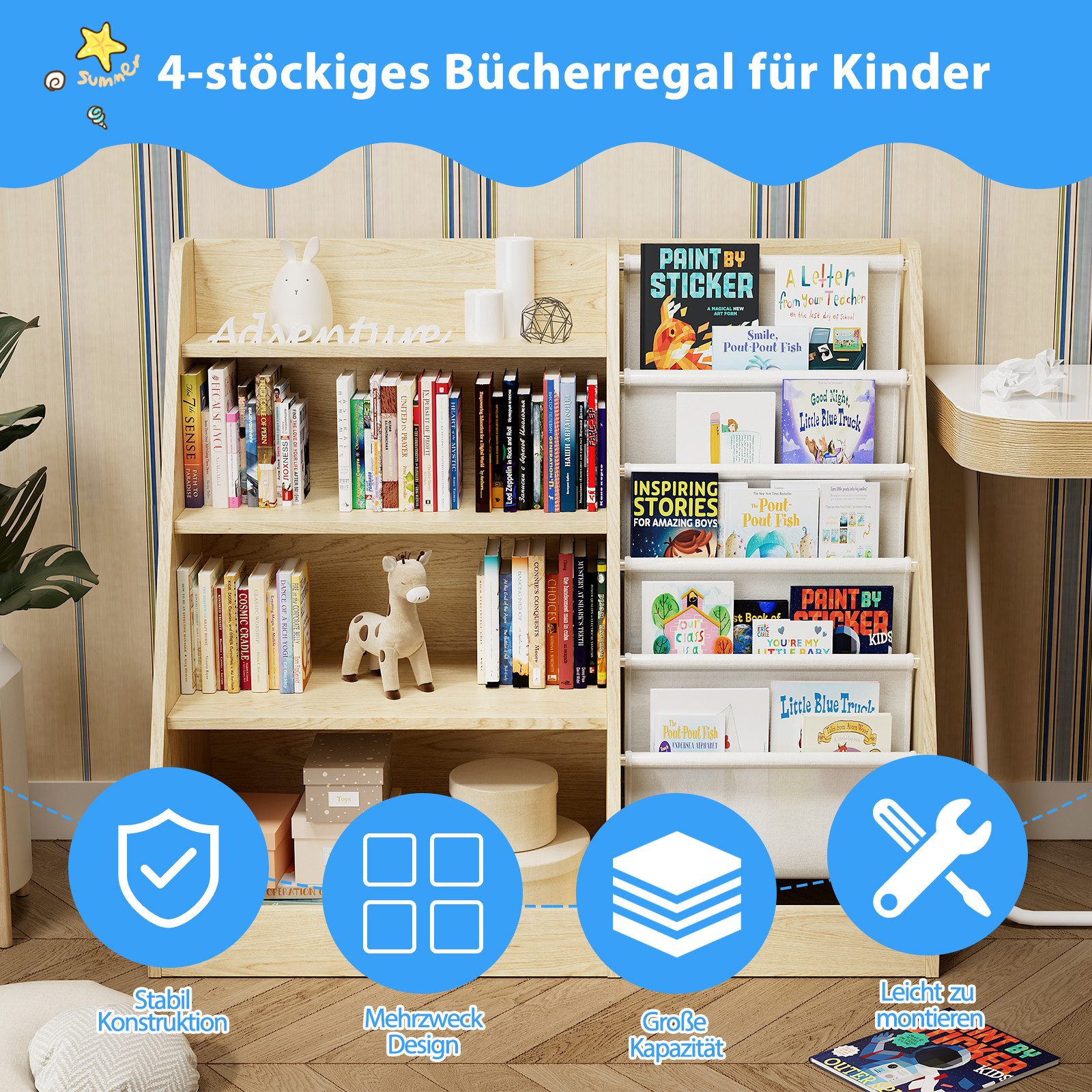 radelldar Bücherregal Kinderregal Spielzeugregal, mit 4 offenen Fächern, 5 günstig online kaufen