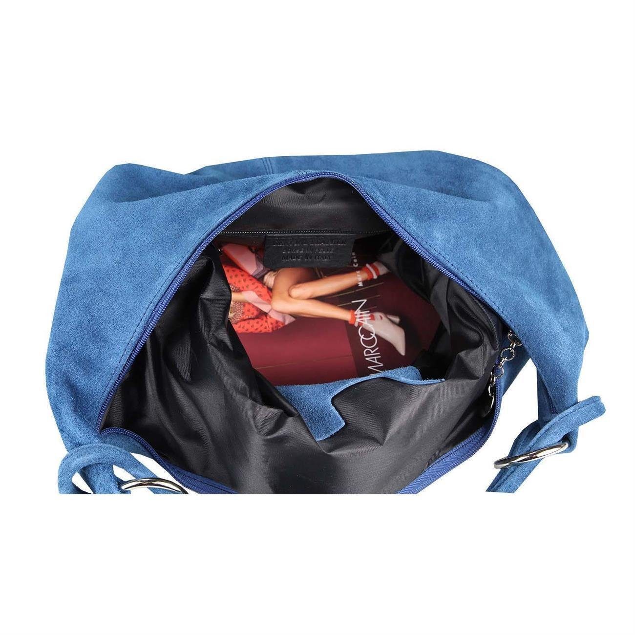 ITALYSHOP24 Schultertasche Made in Italy Damen Leder Tasche Shopper Umhängetasche Hobo Beutel Bag, Henkeltasche Veloursleder Alltagstasche, unter dem Arm tragbar, leicht