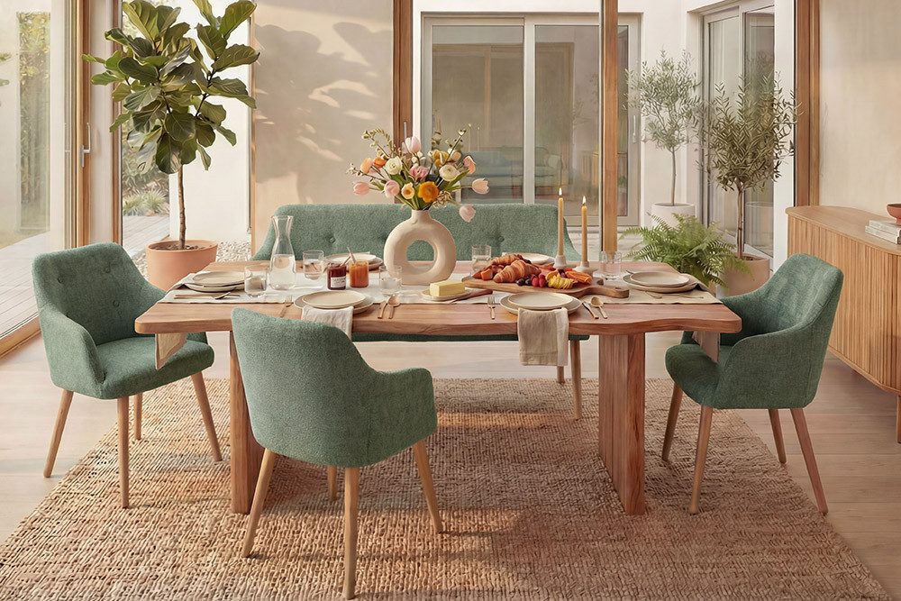 riess-ambiente Polsterbank SCANDINAVIA MEISTERSTÜCK 115cm salbei/natur - Massivholz, mit Armlehne (Einzelartikel, 1-St), Nordische Sitzbank - ideal für Esstisch, Küche oder Wohnbereich