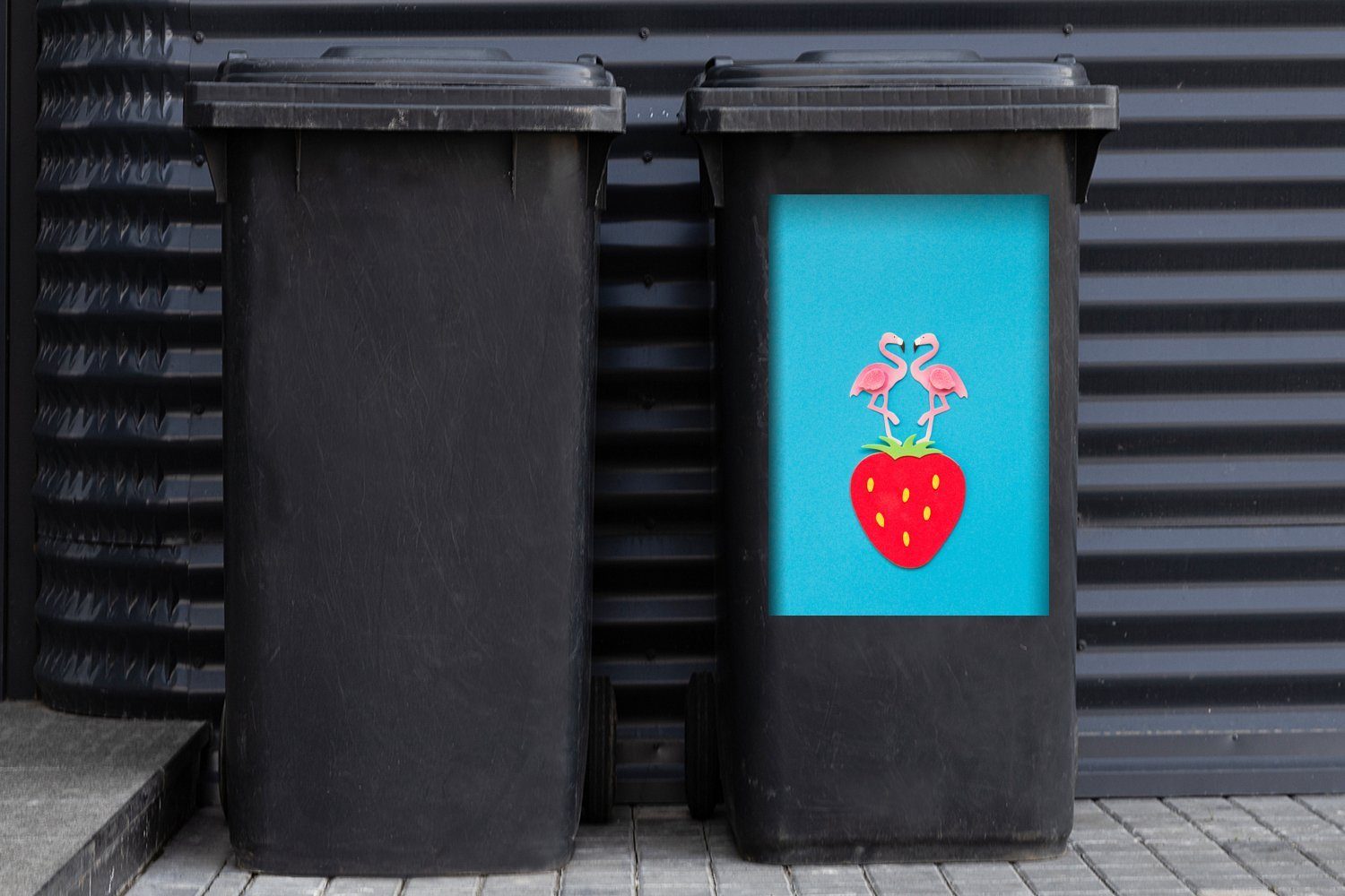 St), auf Mülleimer-aufkleber, Erdbeere (1 MuchoWow Mülltonne, Abfalbehälter Sticker, Papierflamingos Wandsticker Container,