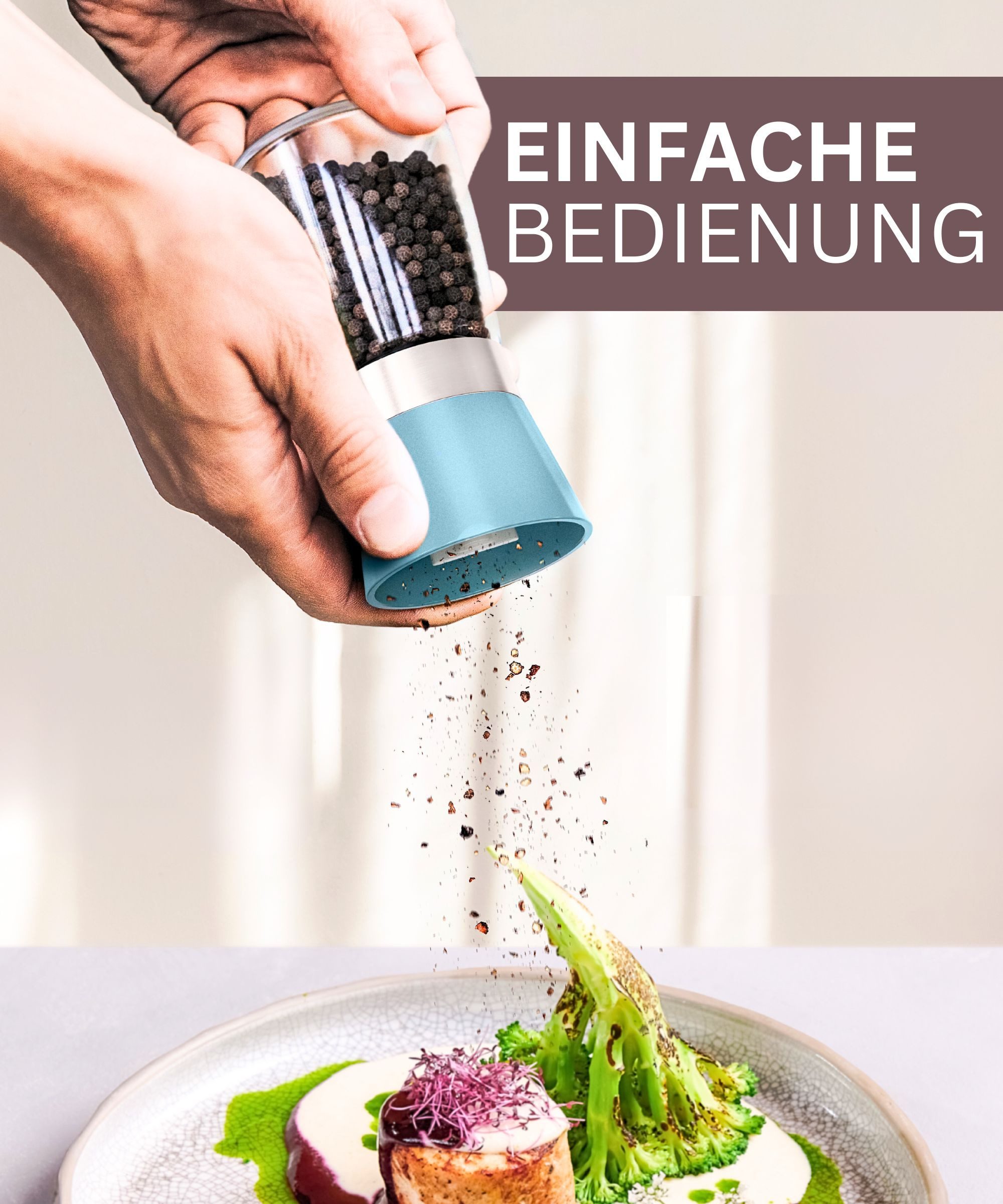 Hannah's Homebrand Salz-/Pfeffermühle mit individueller Einstellung grob bis fein Manuell, (2 Stück), Robuste Salzmühle und Pfeffermühle 14 cm – Bild 2 von 5