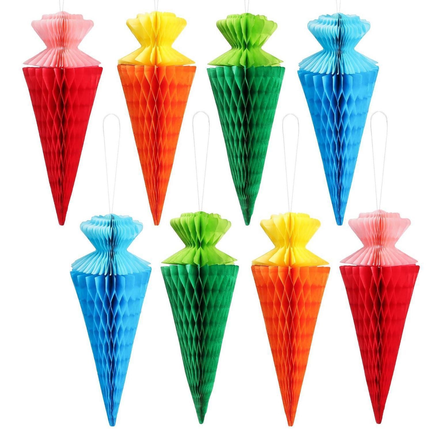 LuxusKollektion Wabendekoration 8er Schultüten Deko Einschulung Mädchen Bunt 20cm