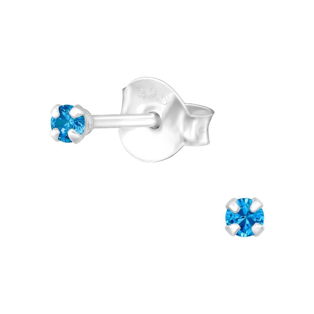 Ohrring-Set Blue Topaz - Ohrstecker mit 2mm LA CRYSTALE Kristall 925 Silber Damen