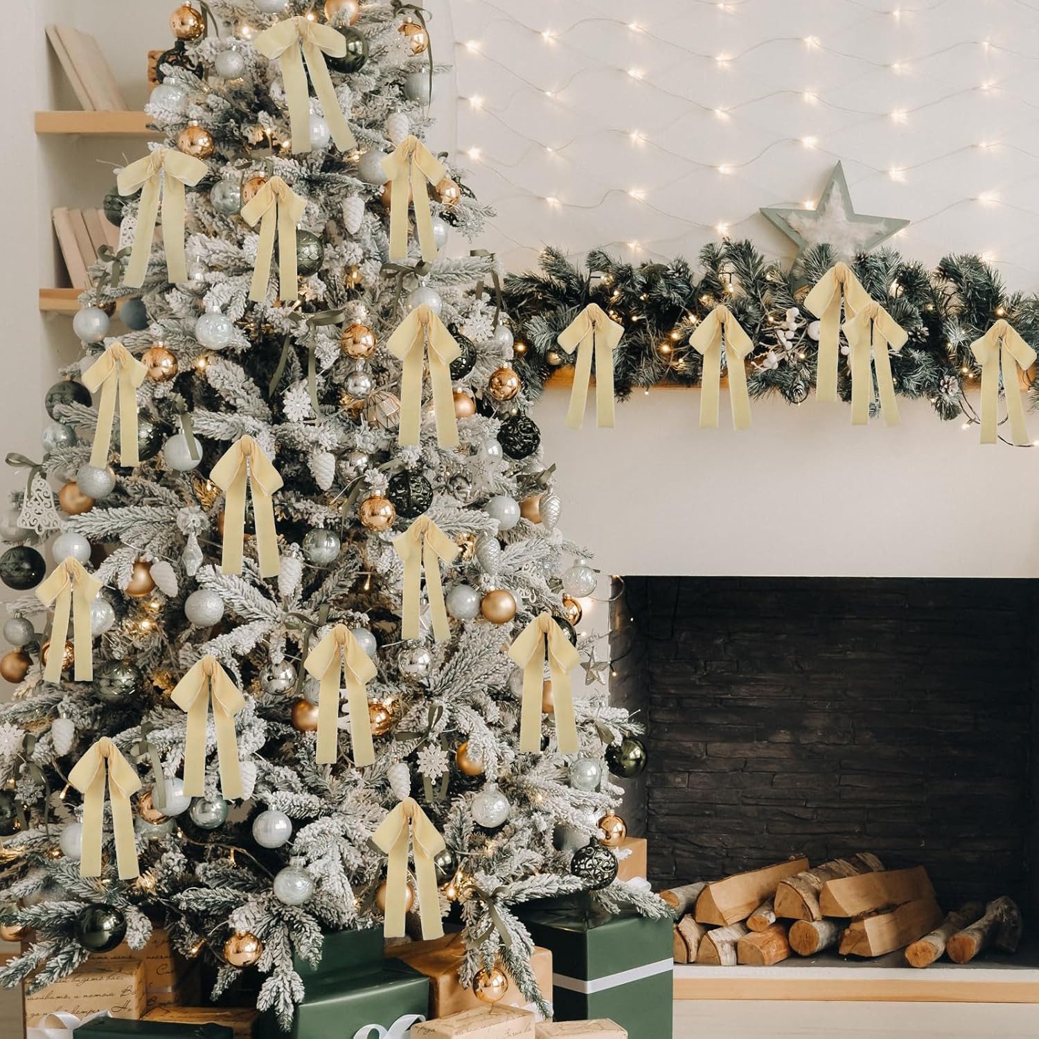 Coonoor Christbaumschmuck 12 Stück Weihnachtsschleifen Vintage-Samtband Geschenkschleifen, Für Weihnachtsbaum, Geschenkverpackungen, Girlanden, Kamin, Treppen