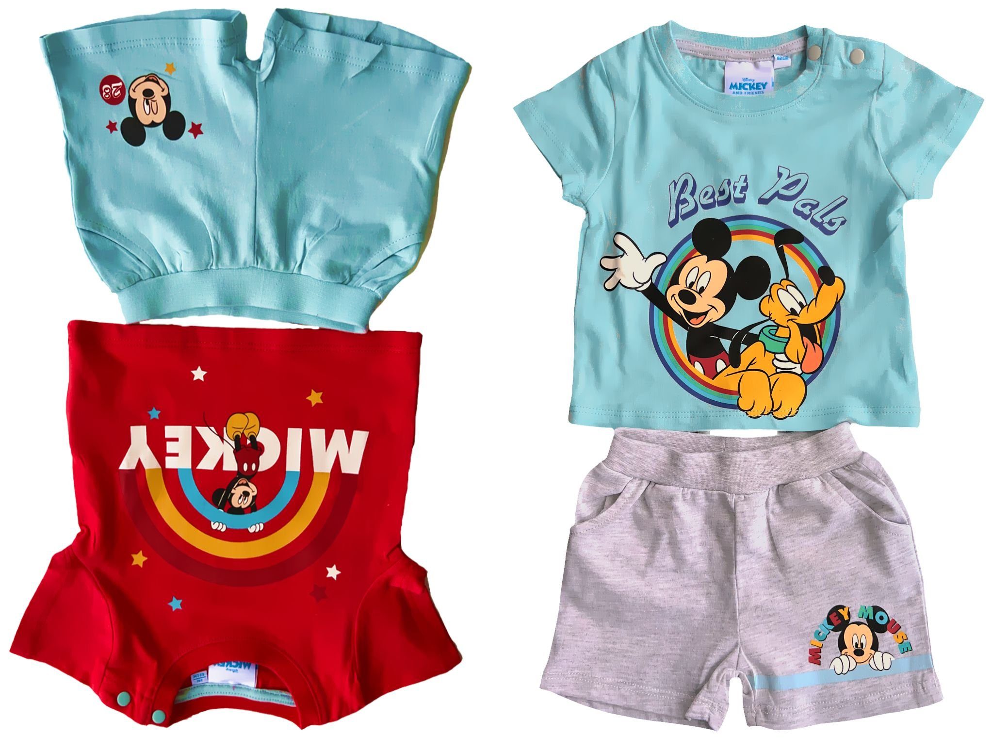 Disney Mickey Mouse Shirt & Shorts 2x Mickey Mouse T-Shirt + Shorts Baby Set 4 Teile 3 6 12 18 24 Monate