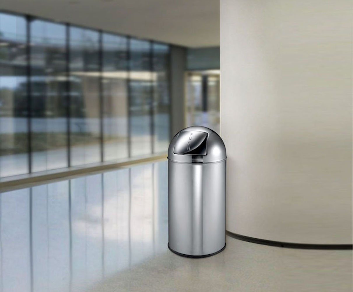 Mülleimer 40L, Pushdeckel Metall, Abfallbehälter & aus mit PROREGAL® Silber Weiß Inneneimer