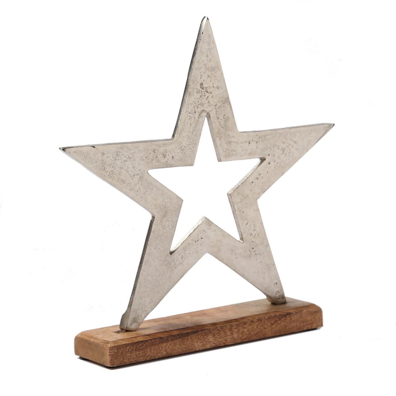 MARELIDA Dekoobjekt Dekostern Metallstern stehend Mangoholz H: 28,7cm Weihnachtsstern (1 St)