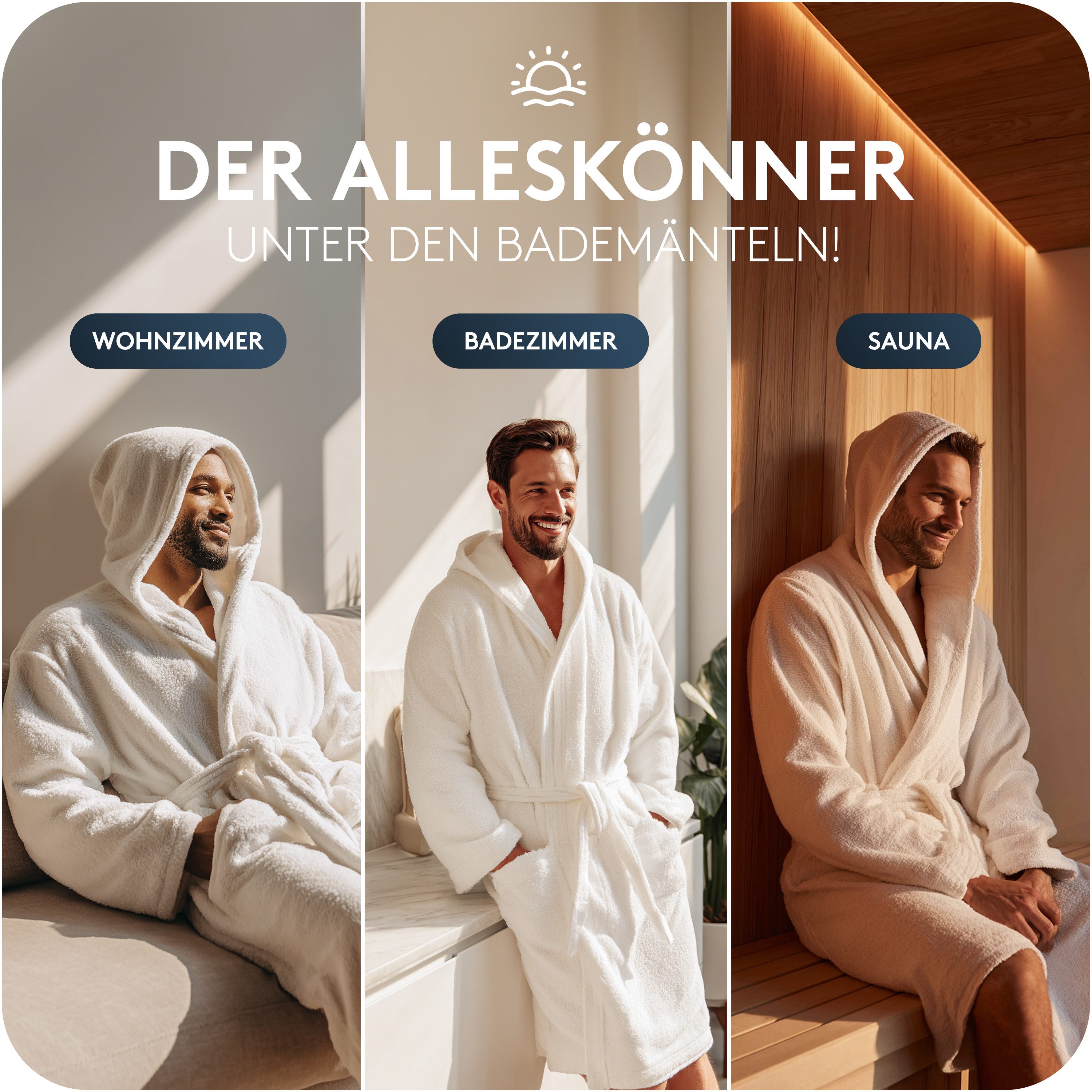 CALMONT Herrenbademantel CALMONT - Bademantel Herren aus 100% Baumwolle Frottee mit Kapuze, Kapuze, Gürtel, Kapuze, Große Taschen, Gürtel, Aufhängeschlaufe