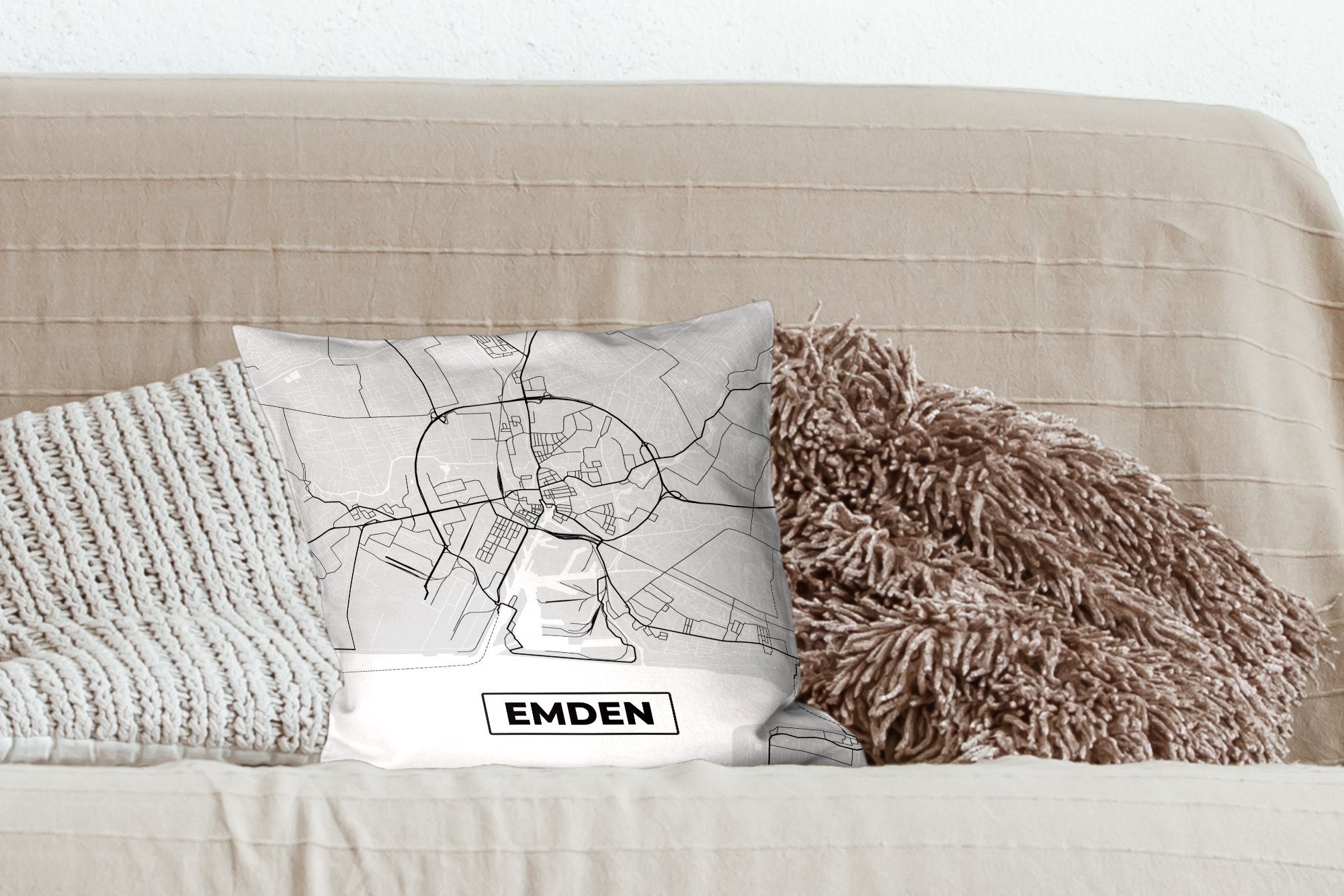 Wohzimmer, Stadtplan, mit Karte Dekokissen Emden Sofakissen - für Füllung - MuchoWow - Zierkissen Schlafzimmer, Deutschland Deko,