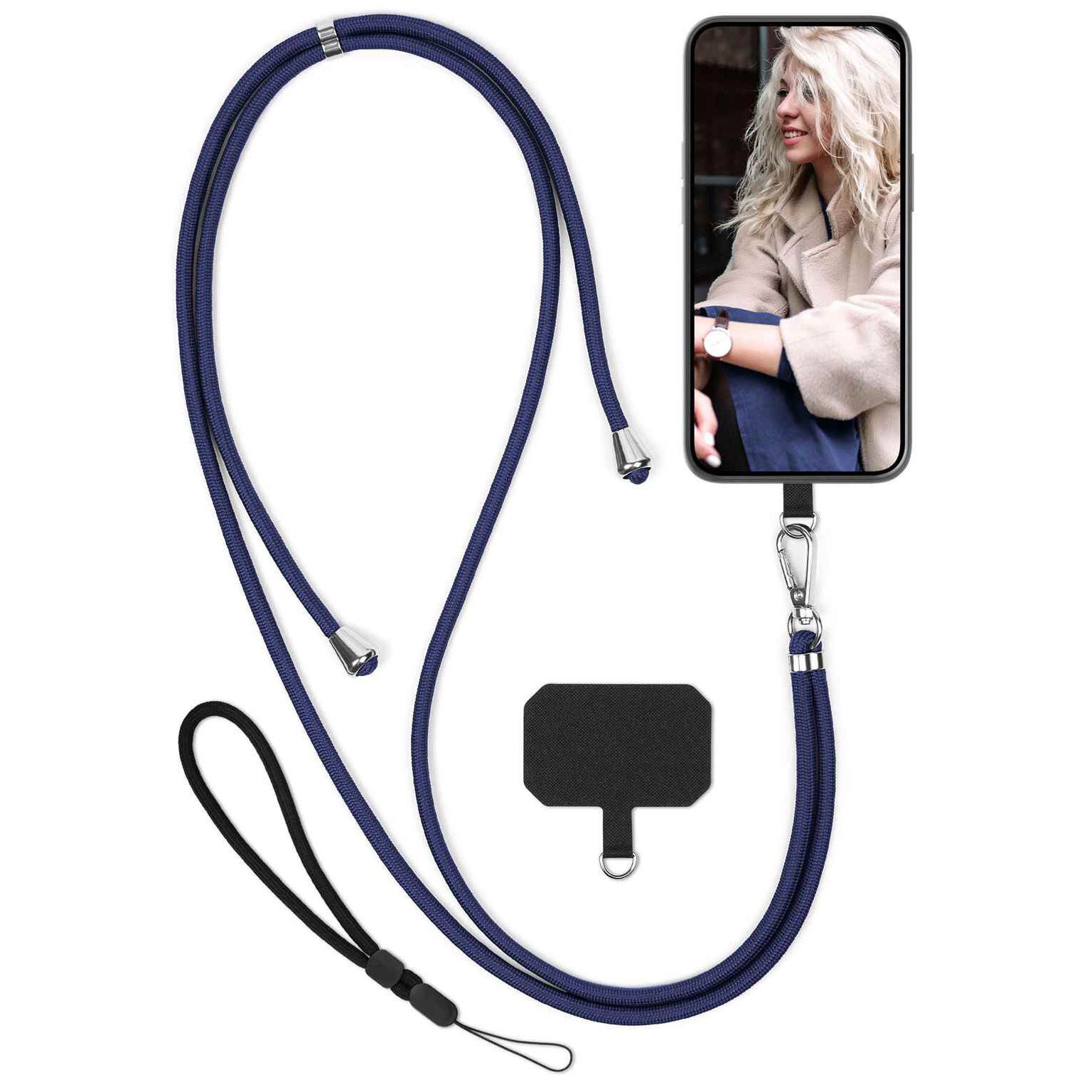 moex Handykette für iPhone 12 Pro Max Handyband ohne Hülle Unleash Blau 6,7 Zoll, Umhängeband mit Karabiner Handy Kette zum Umhängen Band abnehmbar