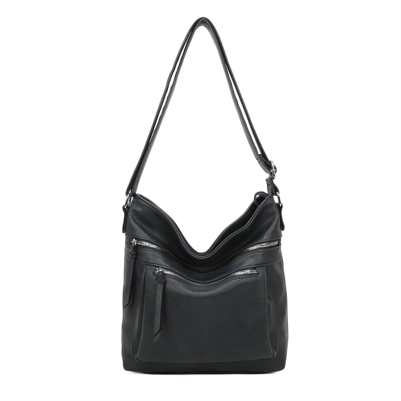 ITALYSHOP24 Schultertasche Damen Tasche Shopper Crossbody, als Handtasche, Umhängetasche, Hobo Bag tragbar