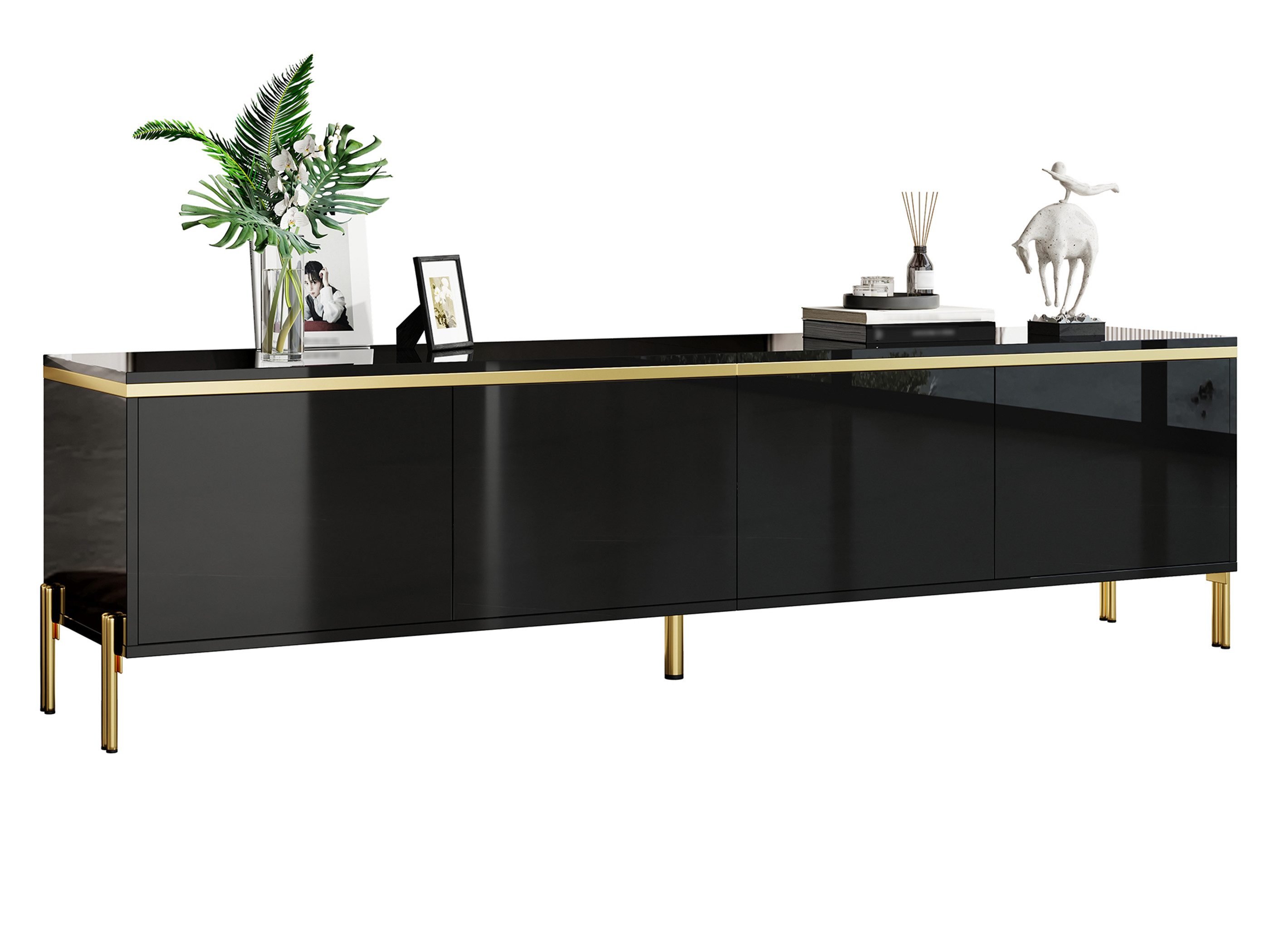 SeedWave Lowboard Wohnzimmerset mit Hochglanzfronten, 170cm TV-Schrank, 100cm Couchtisch, griffloser Fernsehschrank mit Staufächern, Metallfüßen