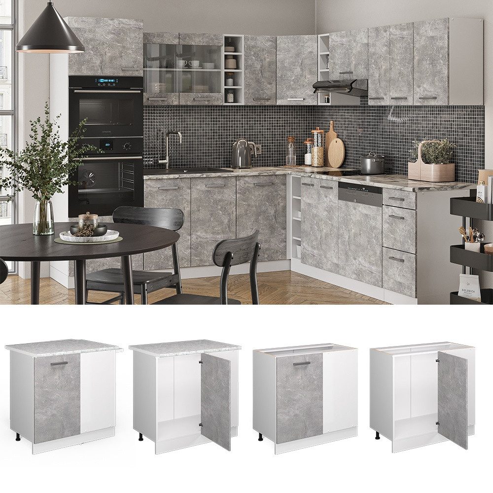 Vicco Eckunterschrank R-Line, Beton/Weiß, 86 cm ohne Arbeitsplatte (1-St)