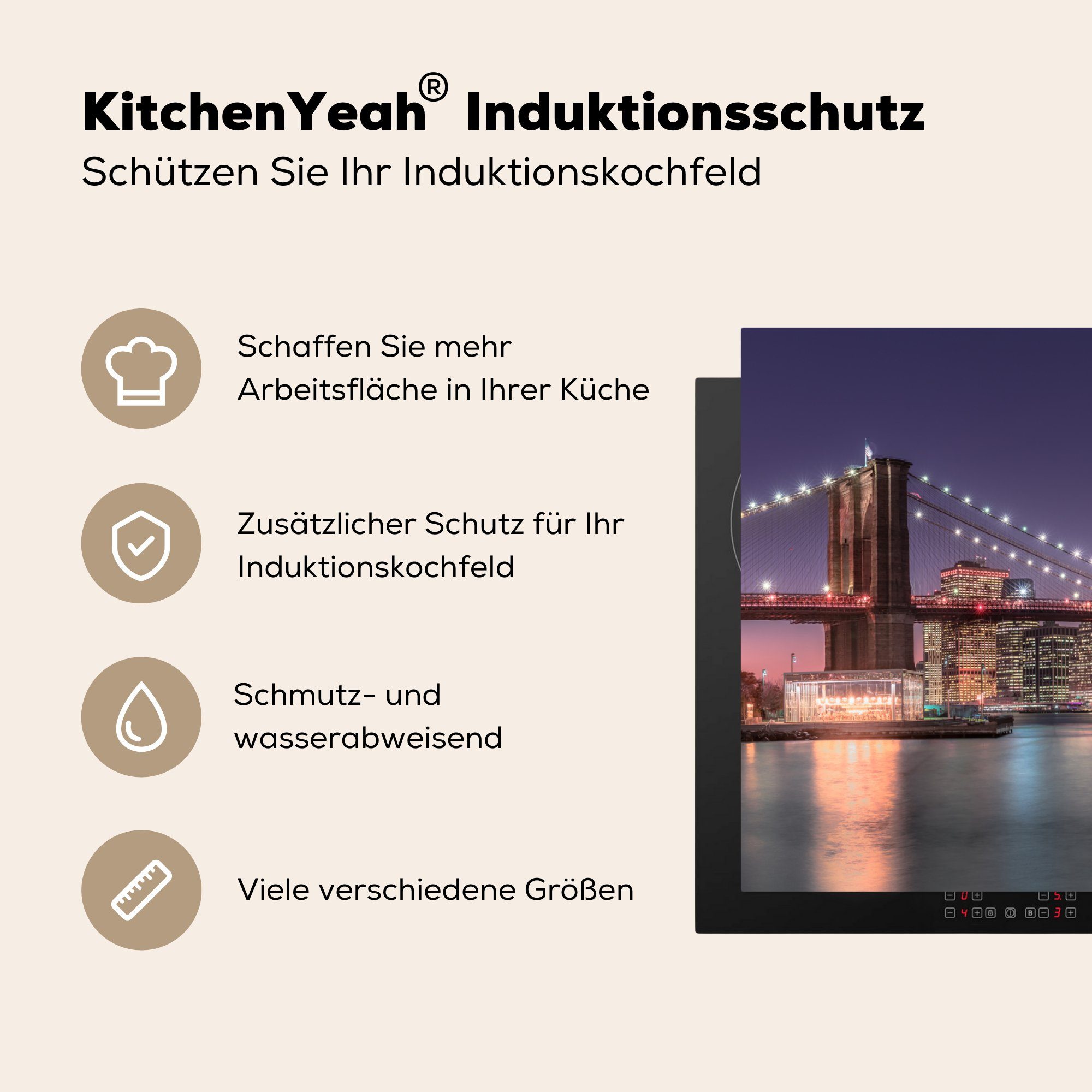 (1 tlg), MuchoWow Sonnenuntergang, cm, Brooklyn Vinyl, Ceranfeldabdeckung, Arbeitsplatte 83x51 Herdblende-/Abdeckplatte York - - Bridge für New küche