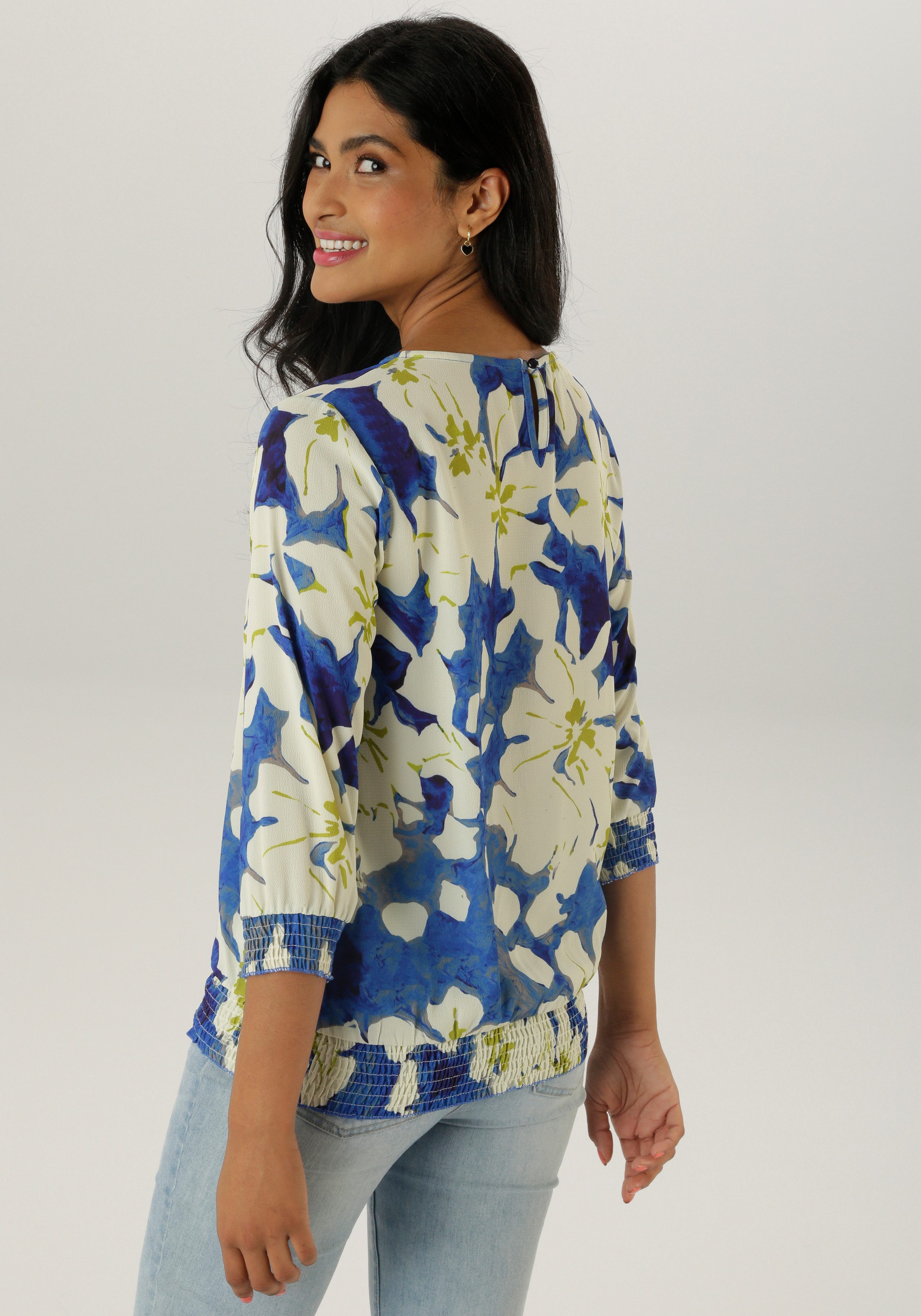 Aniston SELECTED Schlupfbluse mit Smokbündchen und allover Blumenmuster günstig online kaufen