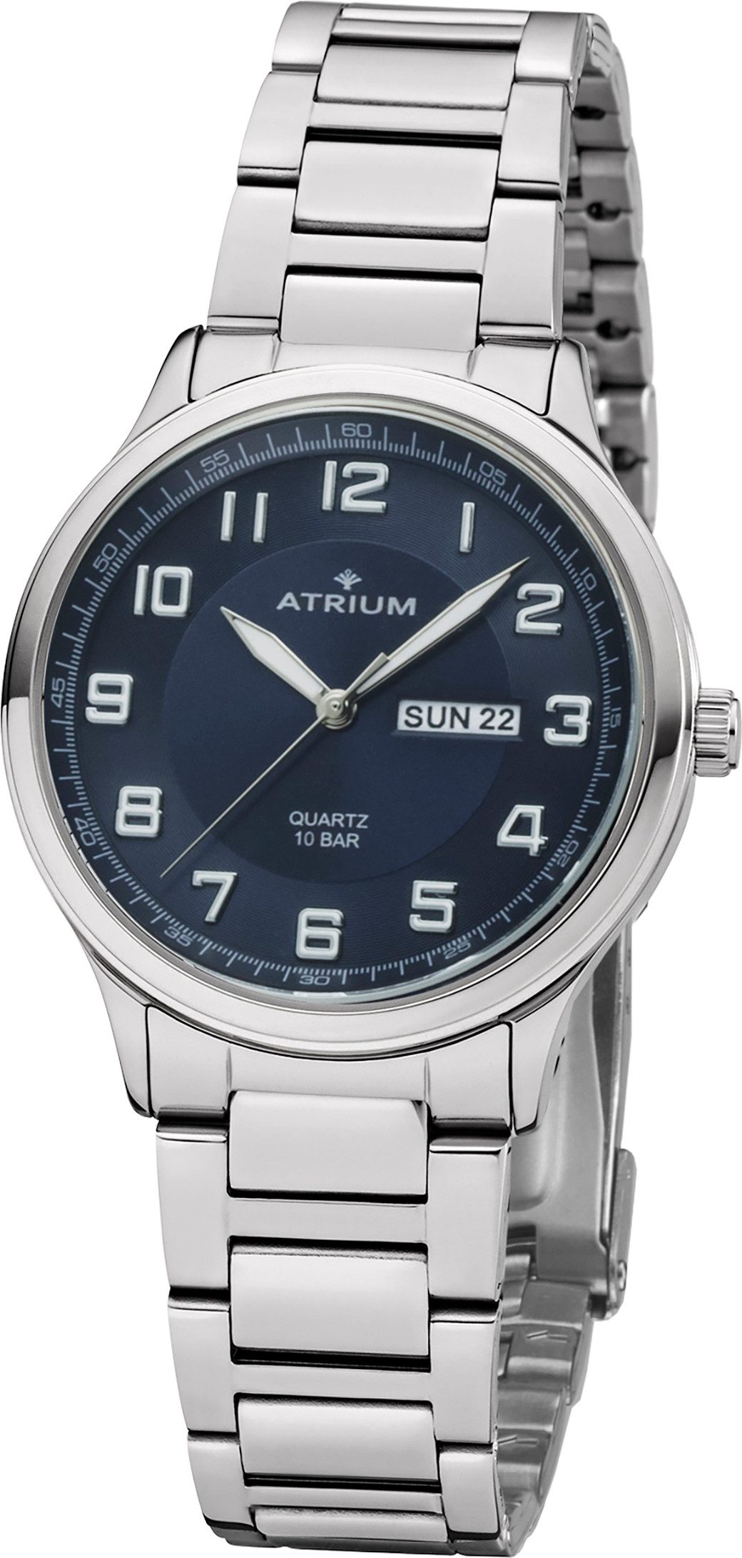 Atrium Quarzuhr A39-35, Armbanduhr, Herrenuhr, Edelstahlarmband, analog, Wochentag, Tag