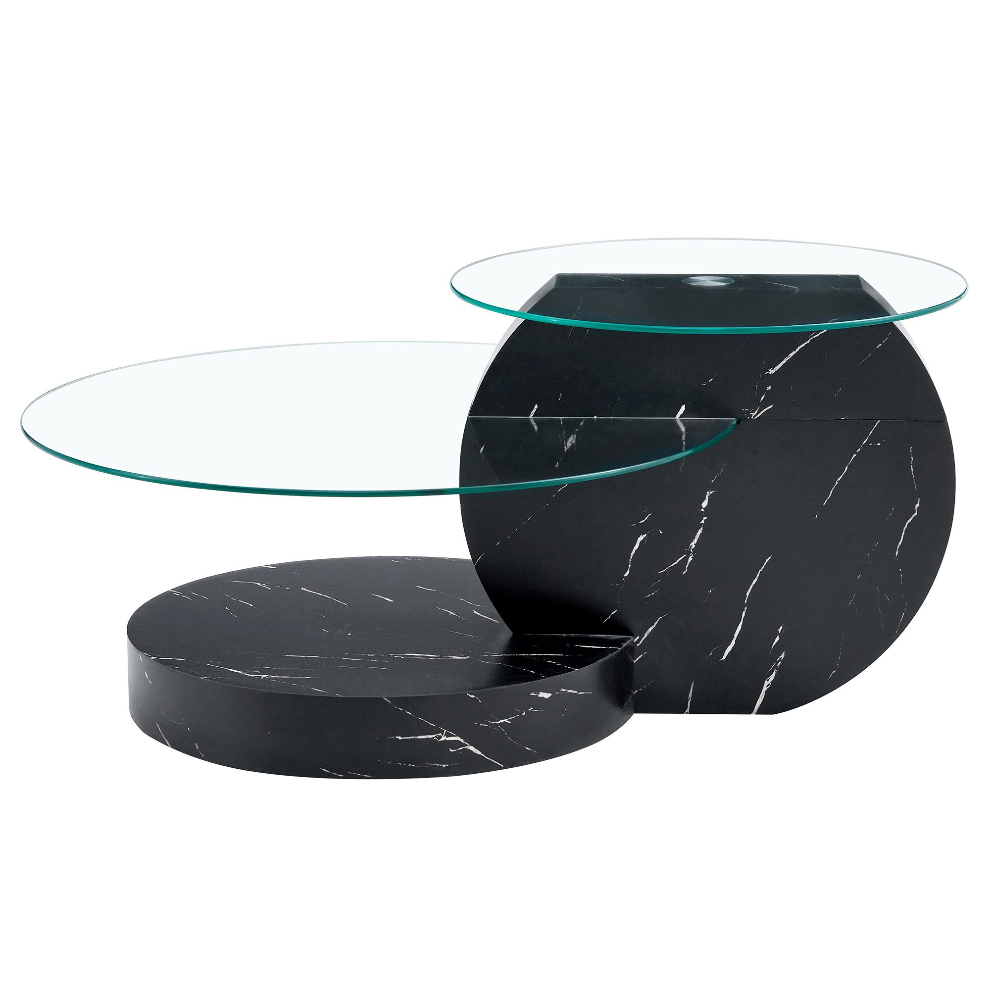 gopop Couchtisch 2er Set, Rundes Glas-Beistelltisch Wohnzimmertisch mit Stauraum, 6 mm Hartglasplatten, MDF-Basis, 90x70 cm