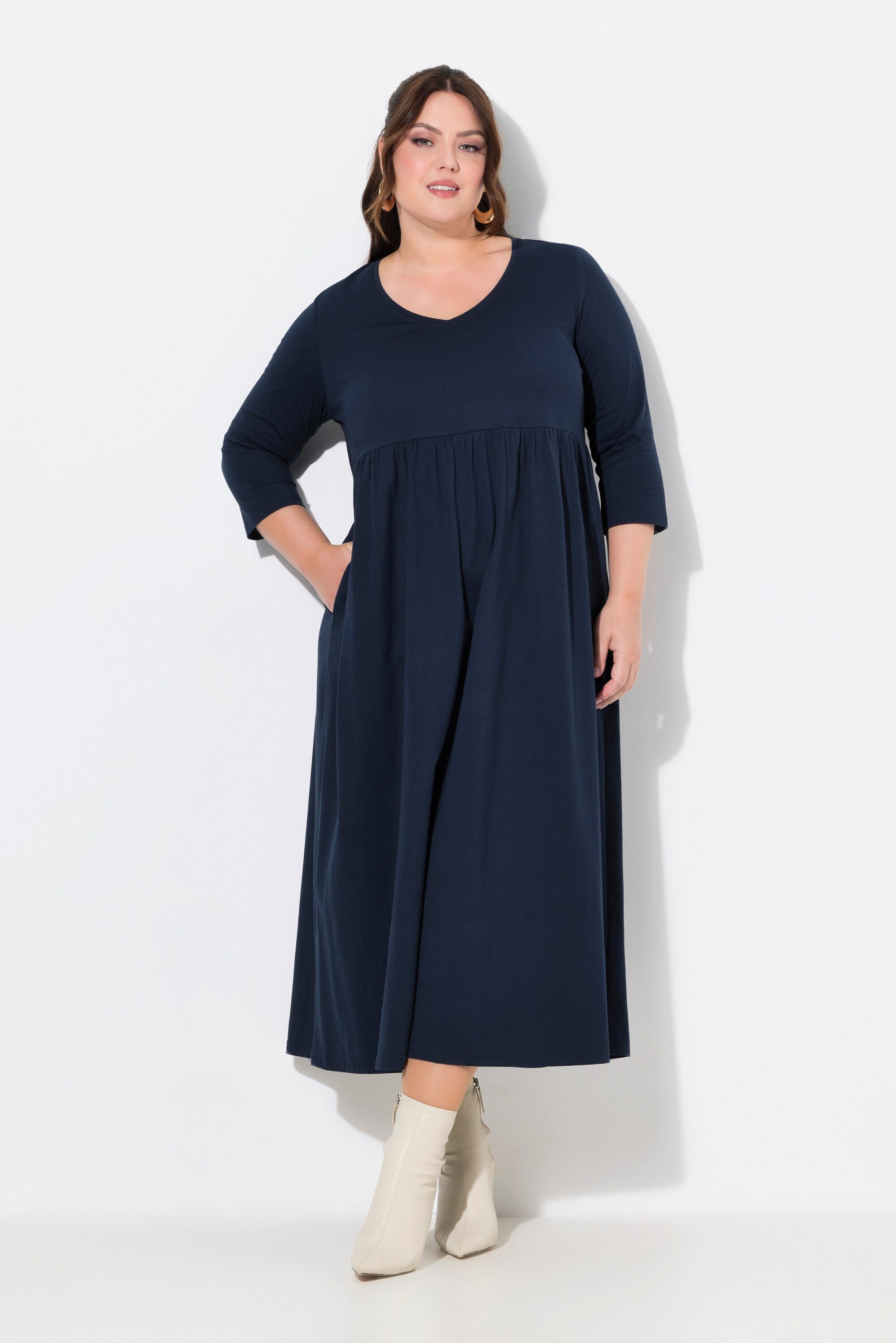 Ulla Popken Maxikleid Jerseykleid Empirenaht V-Ausschnitt günstig online kaufen