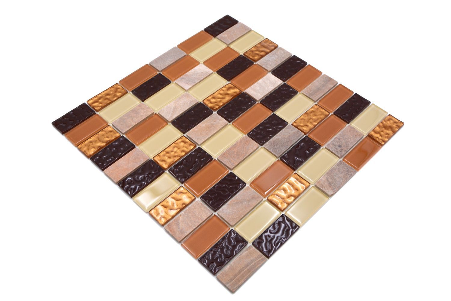 Mosani Mosaikfliesen selbst­kle­bende Naturstein Glas Fliesen 30x30 cm Fliesenaufkleber, Beige Braun Gold, Spritzwasserbereich geeignet, Küchenrückwand Spritzschutz