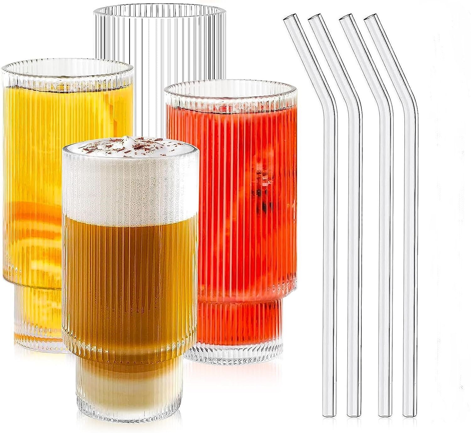 autolock Gläser-Set 4er Set, Glas Strohhalm Cocktail Gläser mit 350ml