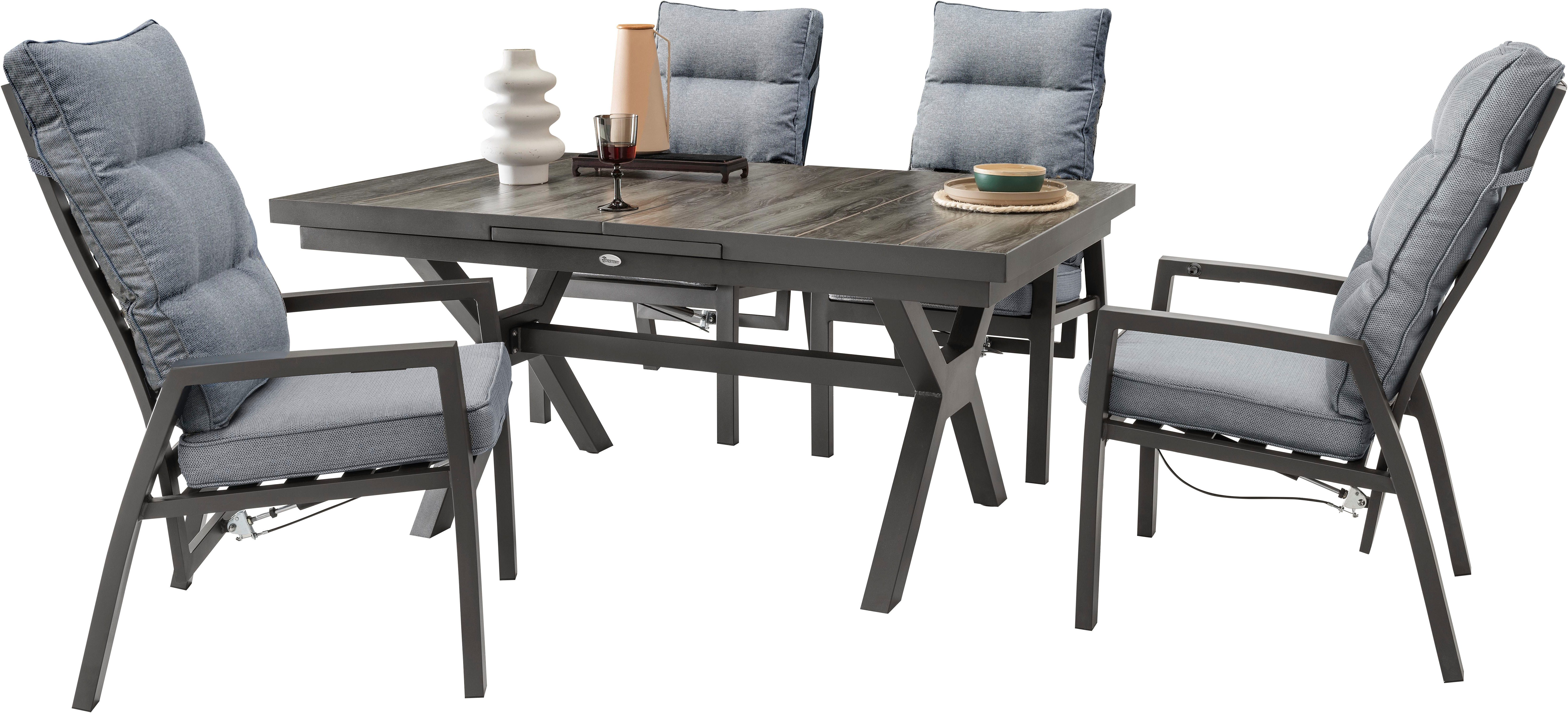 Destiny Garten-Essgruppe GARDA, (9-tlg), 4 Hochlehner inkl. Auflagen, 1 Ausziehtisch 160/210x100 cm