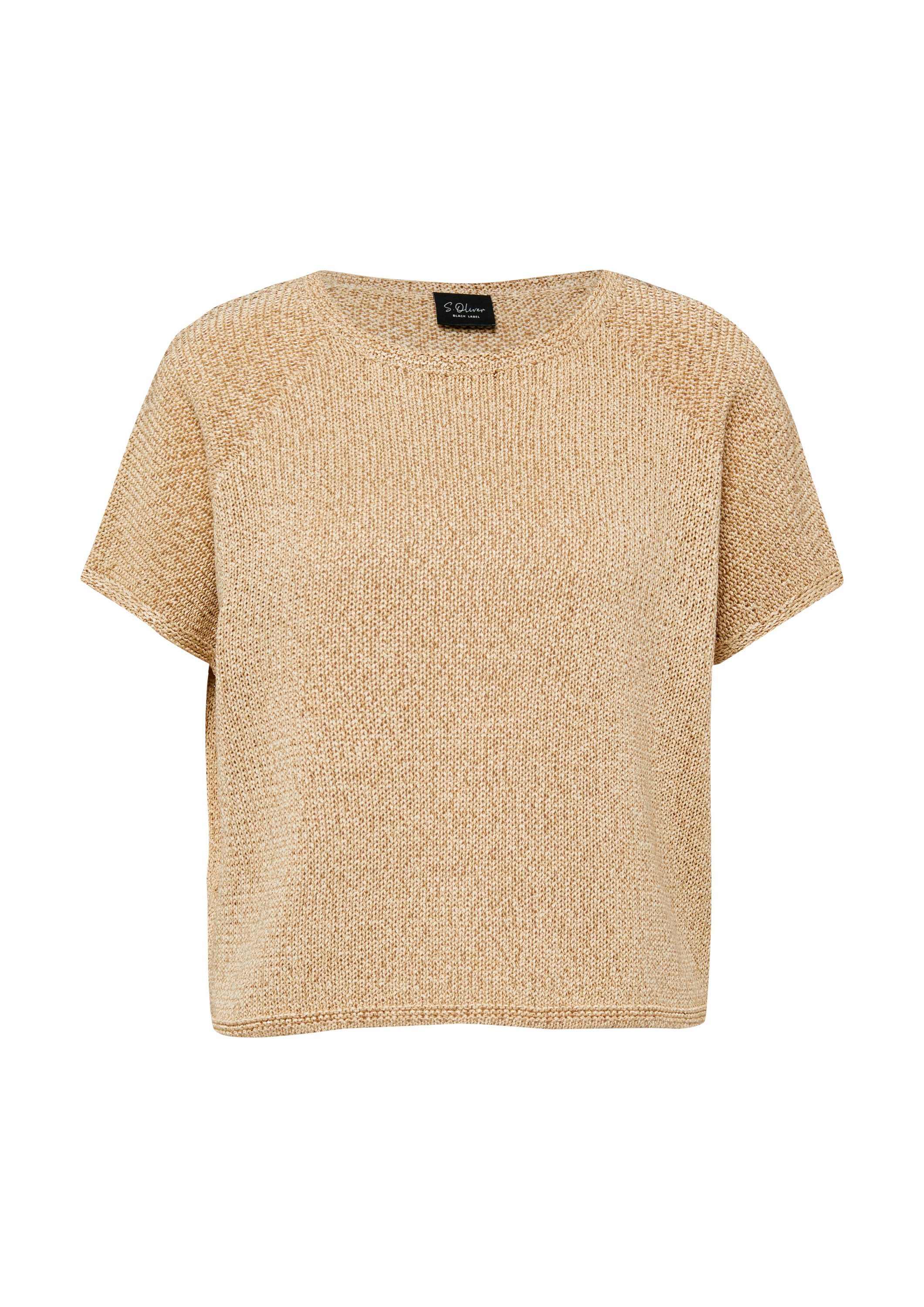 s.Oliver Kurzarmpullover Strickpullover Strickpullover im Relaxed Fit mit U-Boot-Ausschnitt