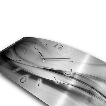 Kreative Feder Funkwanduhr 3D Design-Wanduhr "Silver Metallic" aus gebürstetem Aluminium (ohne Ticken; flüsterleises Funkuhrwerk; außergewöhnlich, modern)