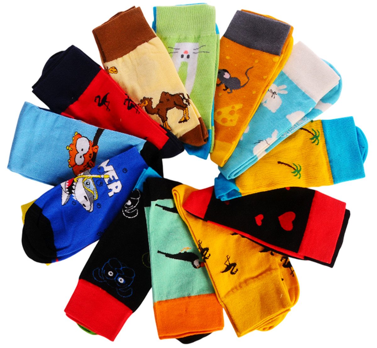 Martinex Socken 12 Paar bunte Socken Strümpfe im Geschenk Box lustig Großpackung weich, bunt, nahtlos, 35 36 37 38 39 40 41 42 43 44 45
