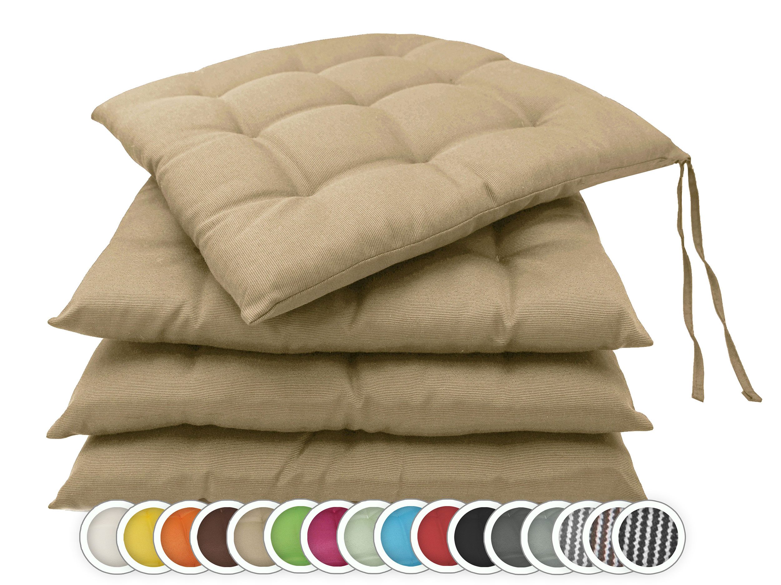 ZOLLNER Stuhlkissen, 40 x 40 x 3 cm, mit Bindebänder, für Indoor und Outdoor