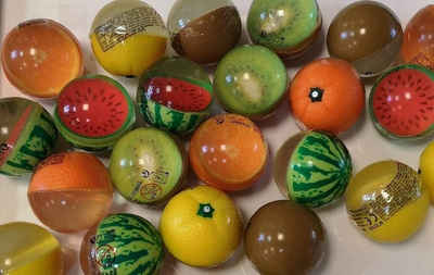 Rasehorn Hüpfball Flummi Früchtedesign ca. 4,3cm, Zitrone, Kiwi Orange, Wassermelone, (1-tlg)