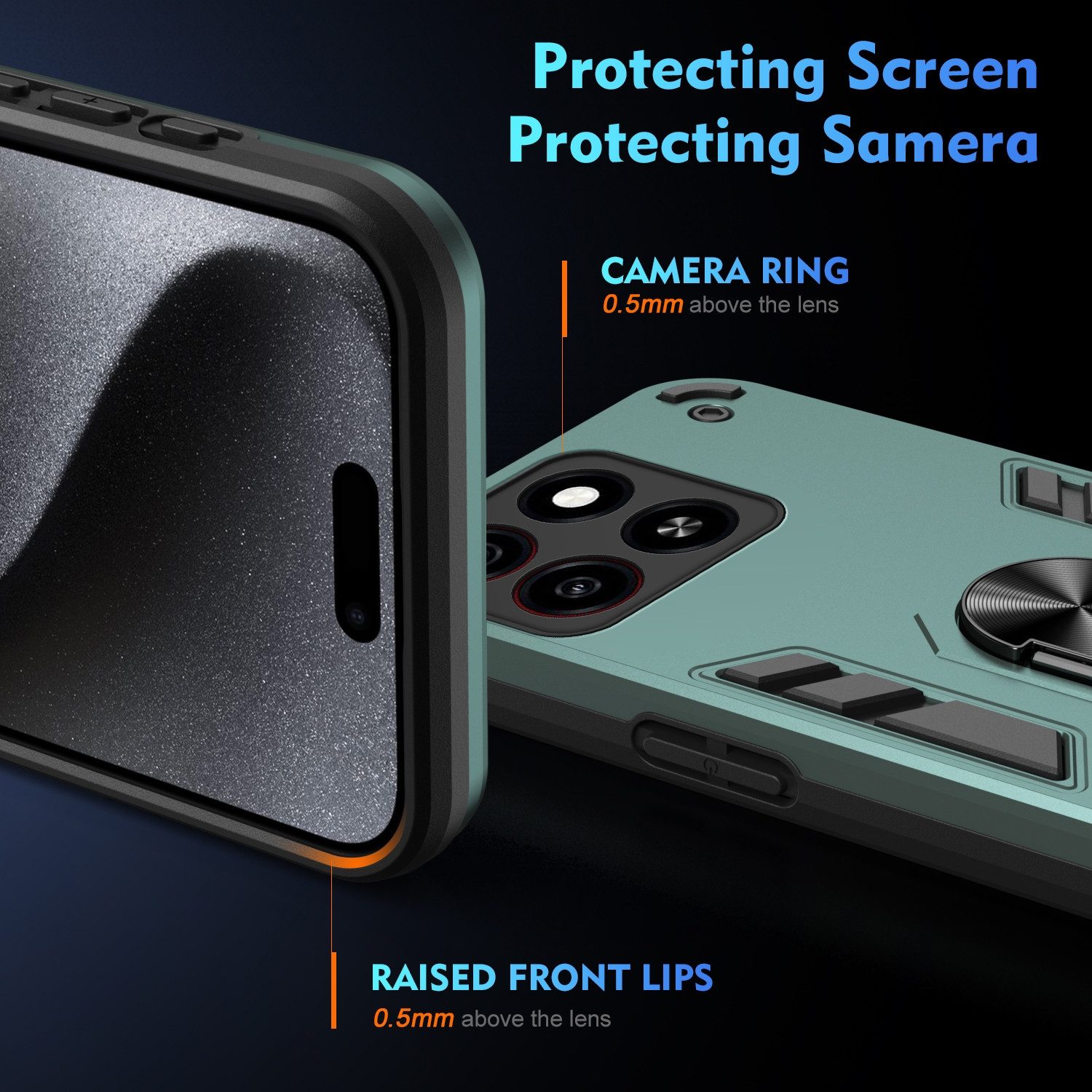 Wigento Handyhülle Für ZTE Blade A35 / A55 Armor Magnet Ring PC Schutz Handy Hülle Grün, Stoßfeste Hülle mit 360-Grad-Ringhalter