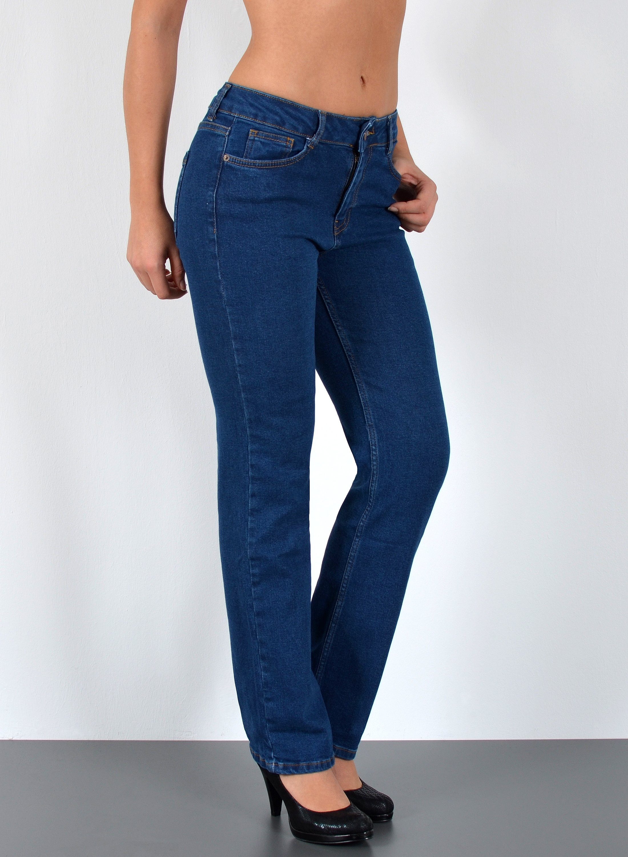 ESRA Straight-Jeans G200 High Waist Straight Fit Jeans Damen, bis Übergröße / Plussize Große Größe, Straight Leg Jeans hohe Leibhöhe mit Stretch, Gerade Schnitt Jeans Hose Hoch Bund, Jeanshose Gerades Bein Regular Fit hoher Bund Taille Jeans, Damen Jeans Regular, Jeans Damen, Damen Jeanshose Straight, Jeans Damen Hose, Gerade Schnitt Jeans Damen, Jeans Damen High Waist Damen Jeans