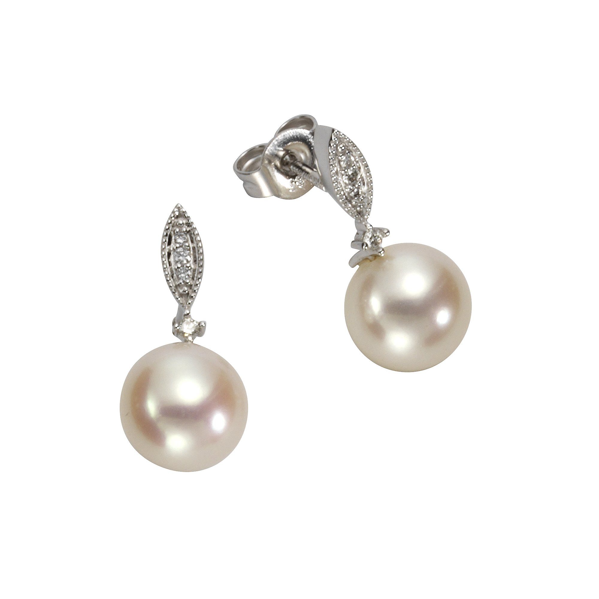 Orolino 585 Paar Brillanten Perle 0,05ct. + Gold Ohrstecker 8-8,5mm