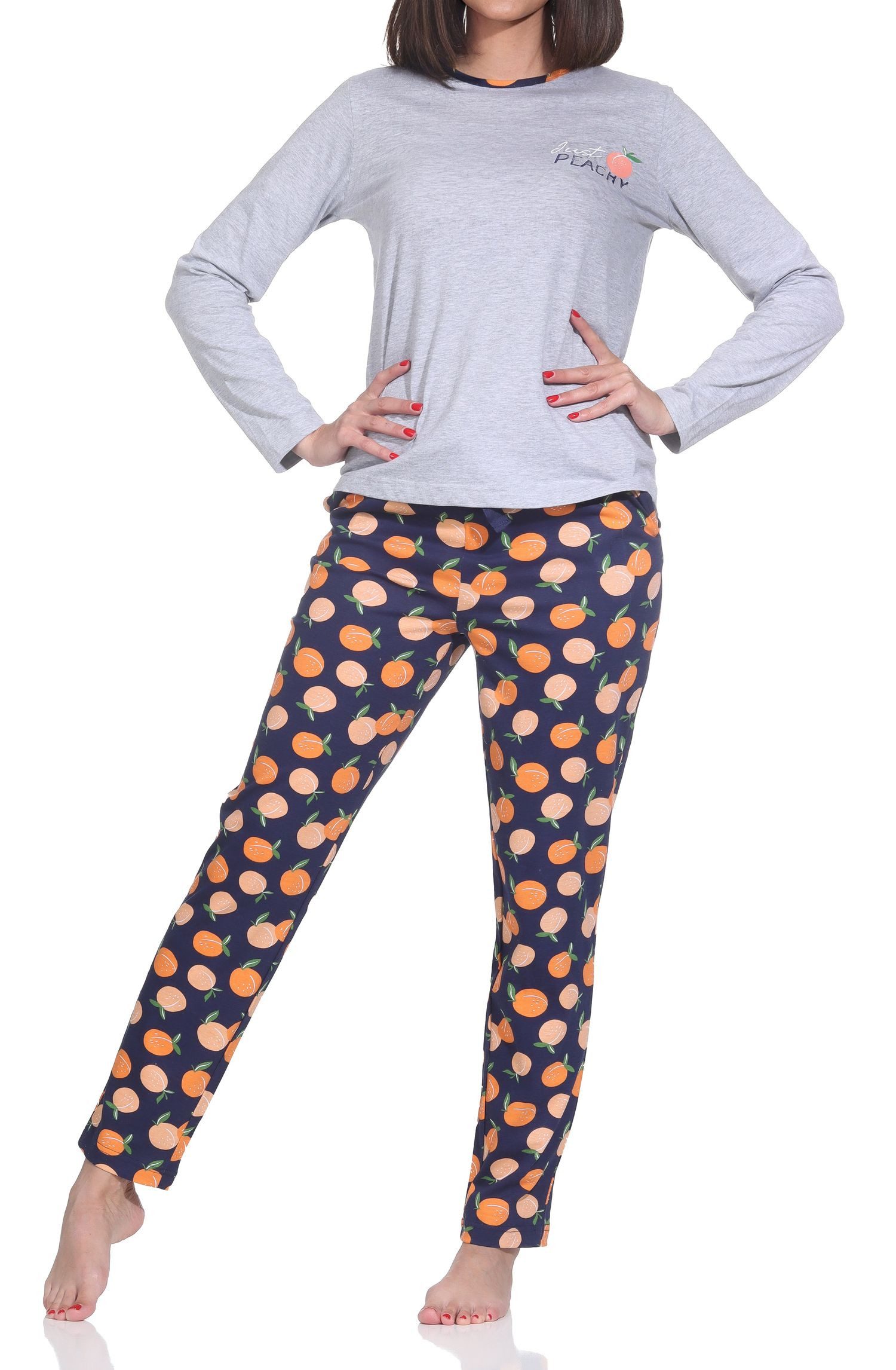 Normann Pyjama Normann Damen Pyjama langarm – „Peachy“ Design – Soft-Jersey Komfort